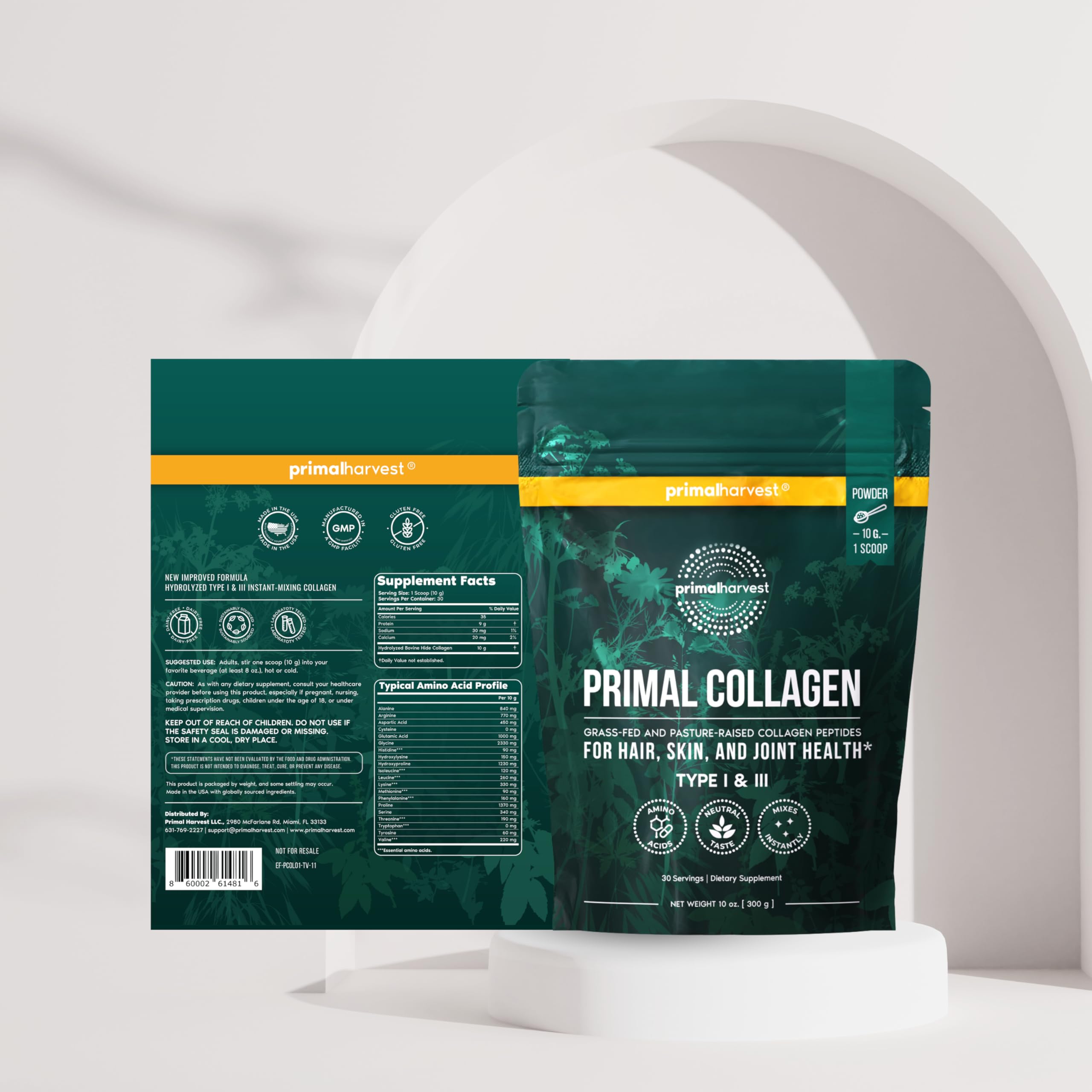 Primal Harvest Collagen Powder for Women or Men Primal Collagen Peptides Powder Type I & III, 10 Oz Collagen Protein Powder for Hair, Skin, Nails (Two Pack, Unflavored)