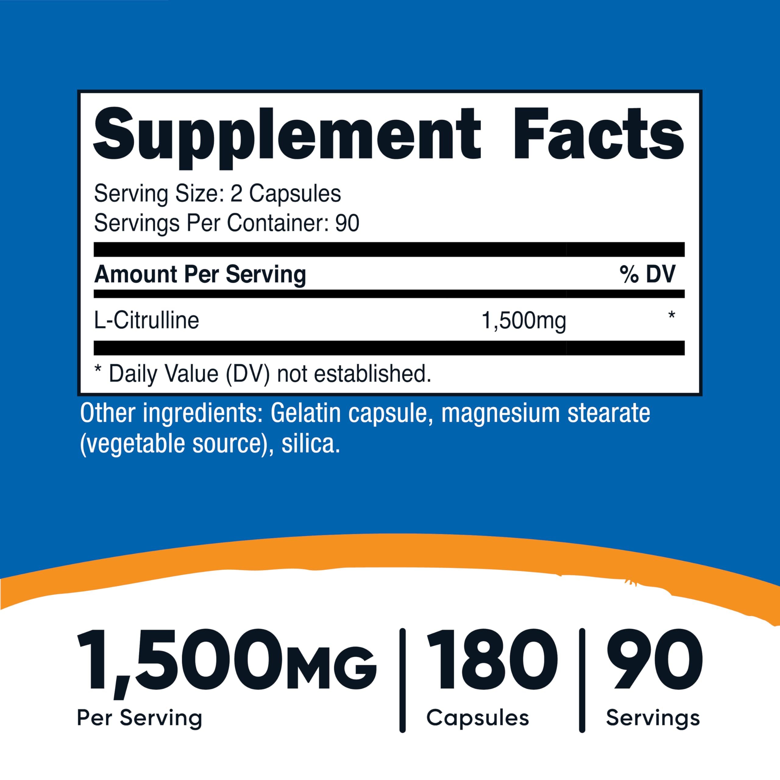 Nutricost L-Citrulline 1500mg, 180 Capsules - 750mg Per Capsule, Gluten Free, Non-GMO, Packaging May Vary