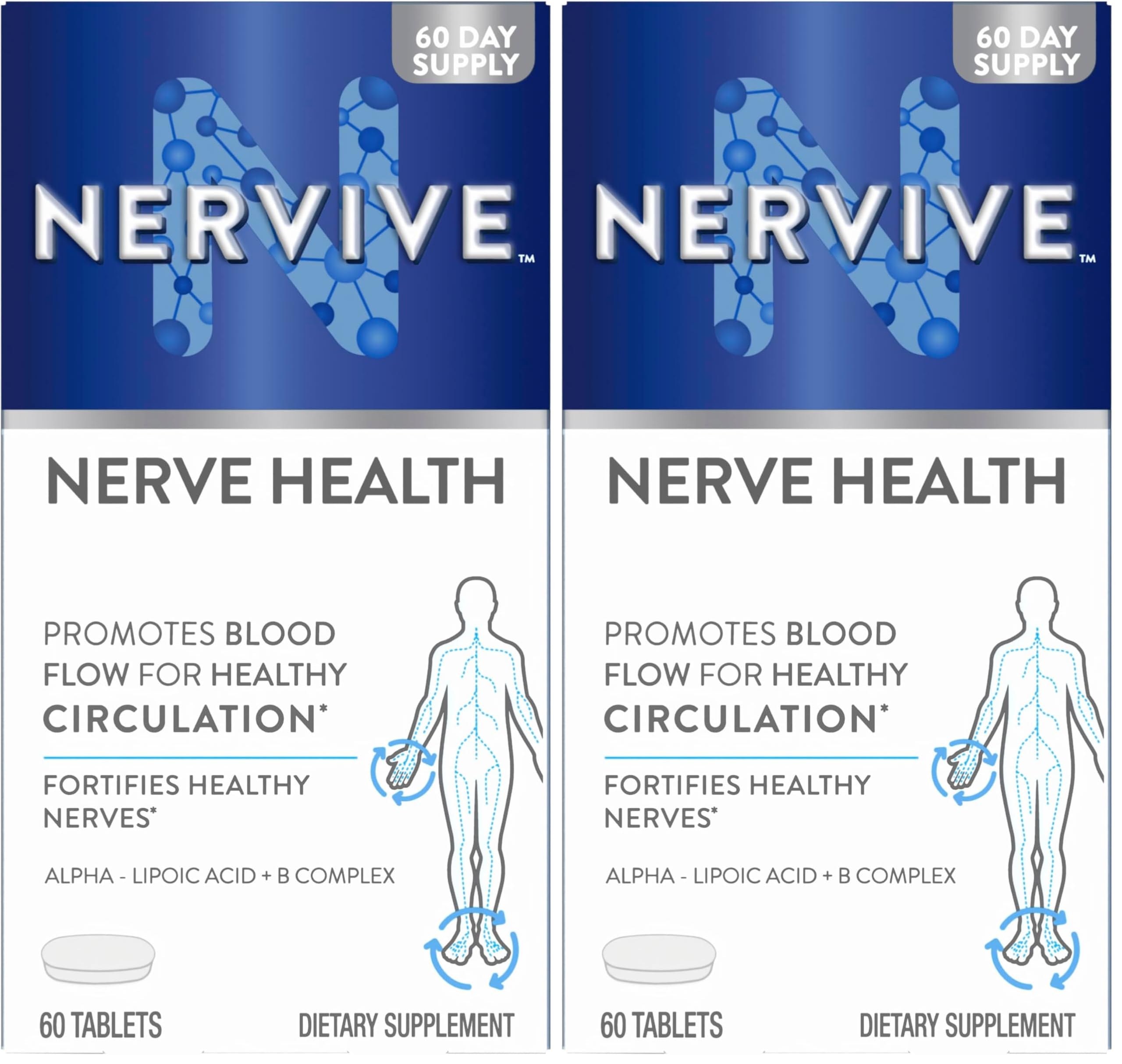Nervive Nerve Health, Alpha Lipoic Acid, Fortify Nerve Health, Healthy-Function, Healthy Blood Circulation, Supplement, Tablet, 60 Tablets, (Pack of 2)