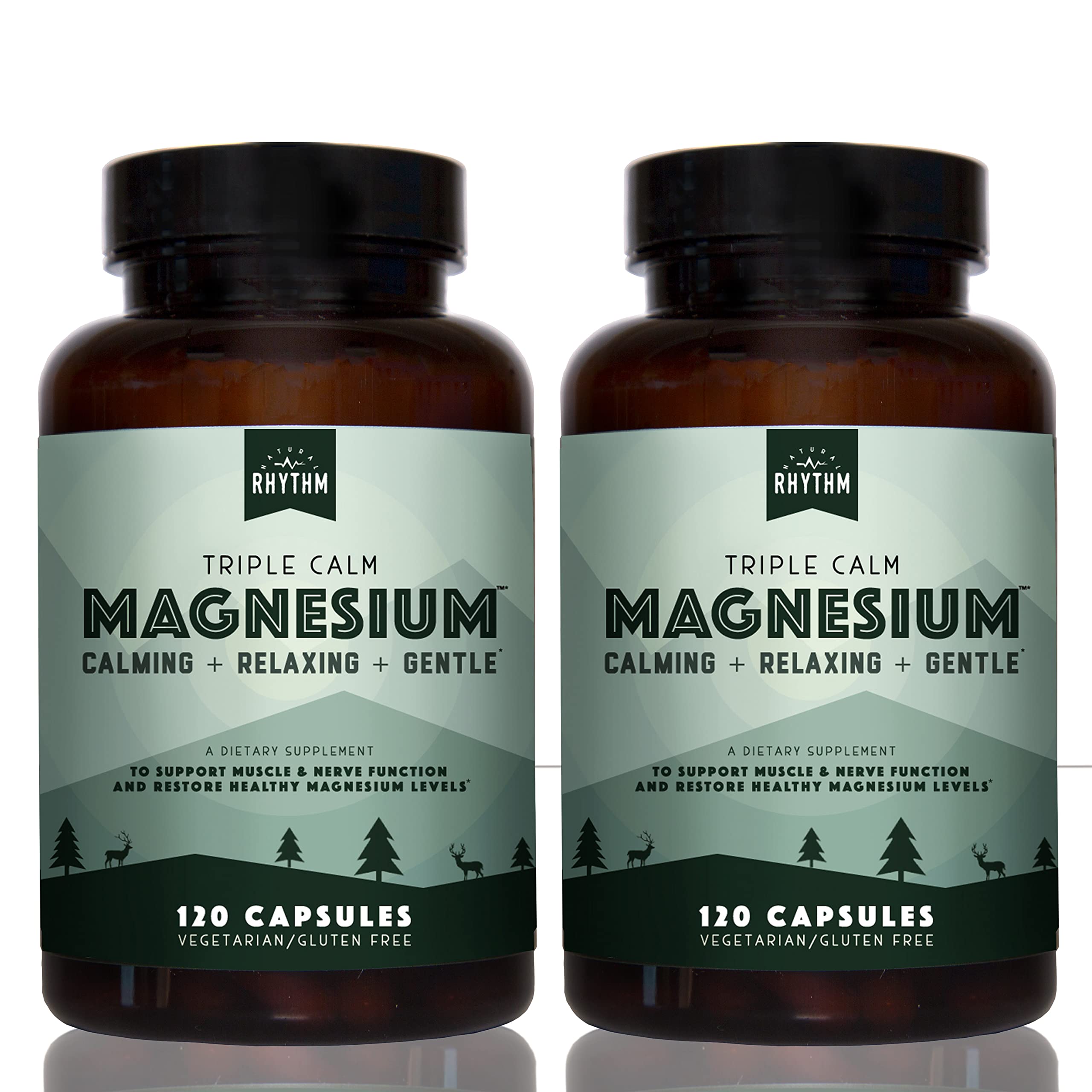 Natural Rhythm Triple Calm Magnesium 150 mg - 2 Pack – Magnesium Supplement with Magnesium Glycinate, Malate, and Taurate. Calming Blend for Promoting Rest and Relaxation - 120 Count Bottles