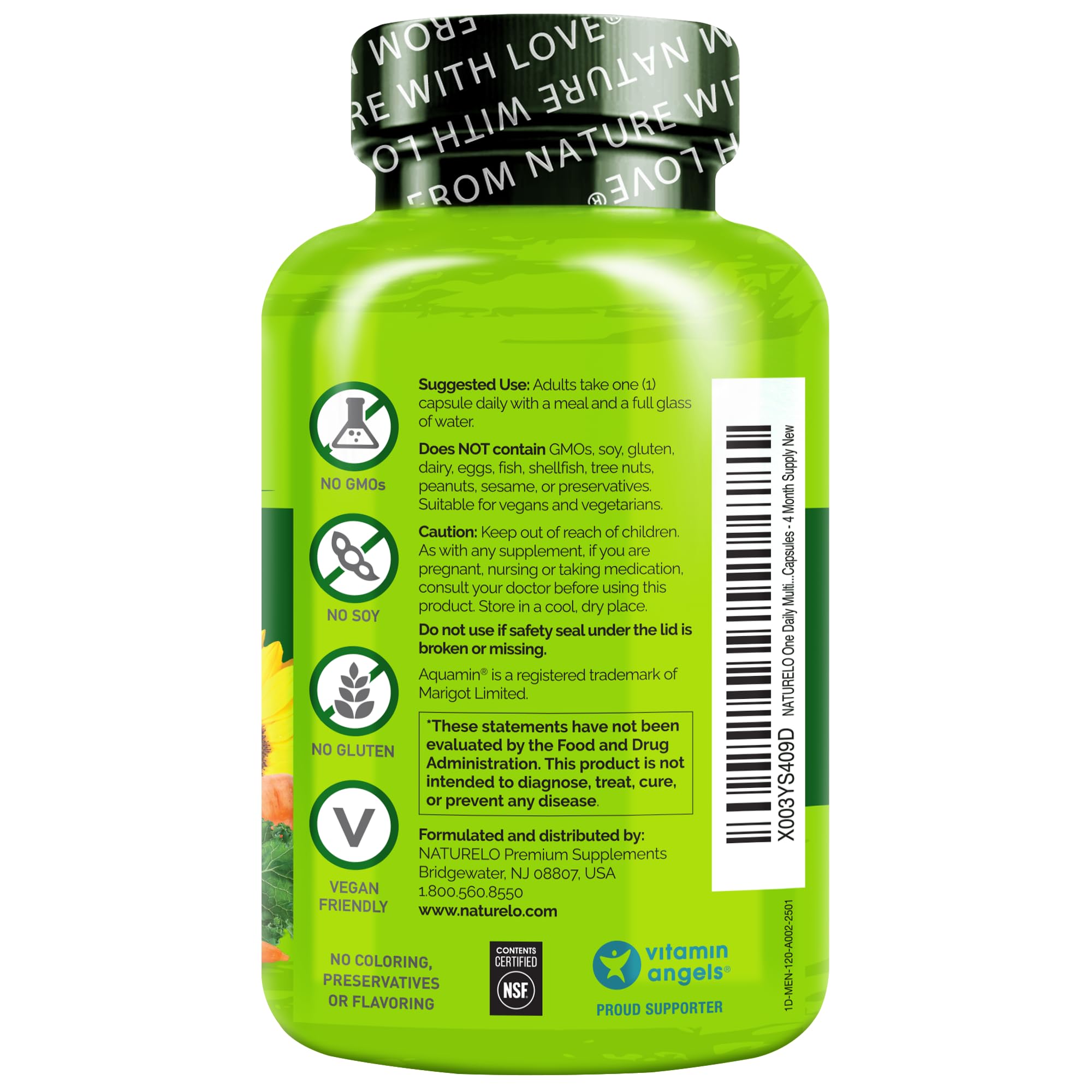 NATURELO Mens Multivitamins - One Daily Multivitamin for Men with Vitamins, Minerals & Organic Whole Foods, Boost Energy & Health, Non-GMO, 120 Vegetarian Capsules