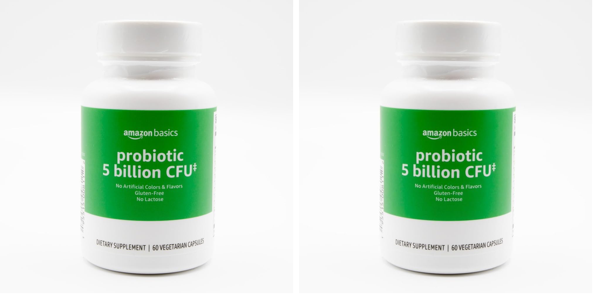 Amazon Basics Probiotic 5 Billion CFU, 8 Probiotic strains with 60 mg Prebiotic Blend, 60 Count Vegetarian Capsules, 2 Month Supply, Supports Healthy Digestion (Previously Solimo) (Pack of 2)