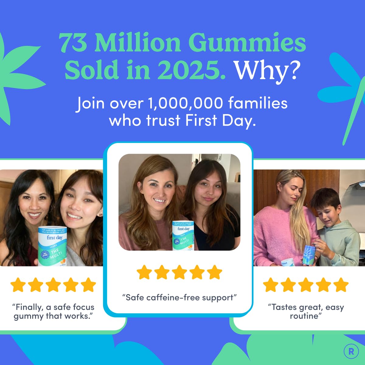 FIRST DAY Vitamins for Teens - Teen Multi Vitamins for Girls & Boys 12-17, Organic Fruit & Veggie Blend - 12 Key Nutrients: Vitamins A, B1, B2, B6, B9, B12, C, D3, E, K2-60 Day Supply