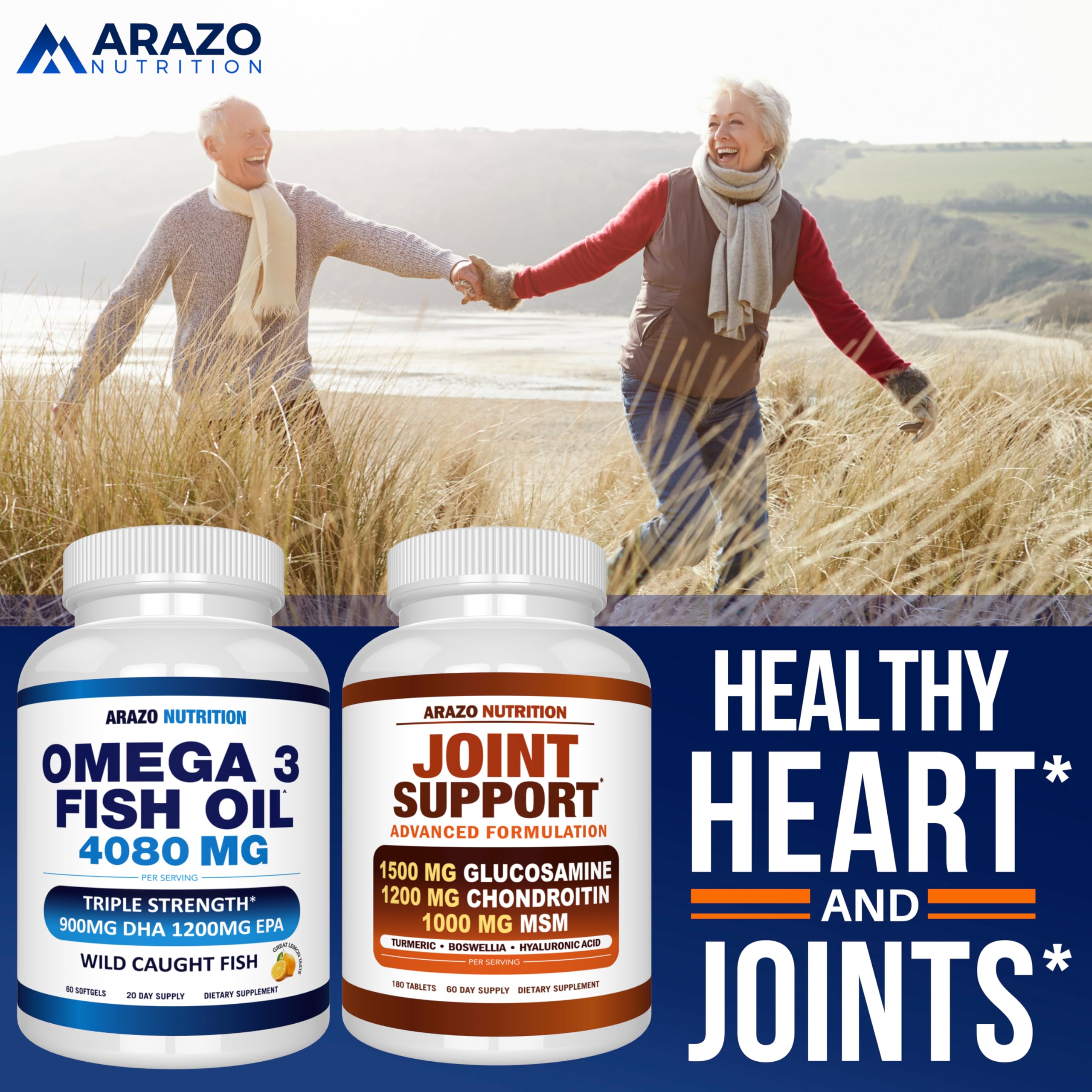 Arazo Nutrition Wild Caught Omega-3 Fish Oil Concentrate – 4,080mg per Serving – High EPA 1200mg & DHA 900mg – 60 Burpless Lemon Softgels