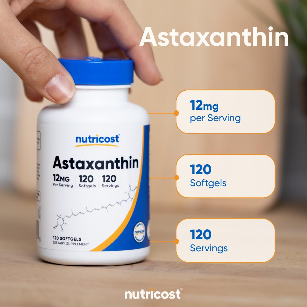 Nutricost Astaxanthin 12mg, Non-GMO and Gluten Free, 120 Softgels (4 Month Supply) (Pack of 2)