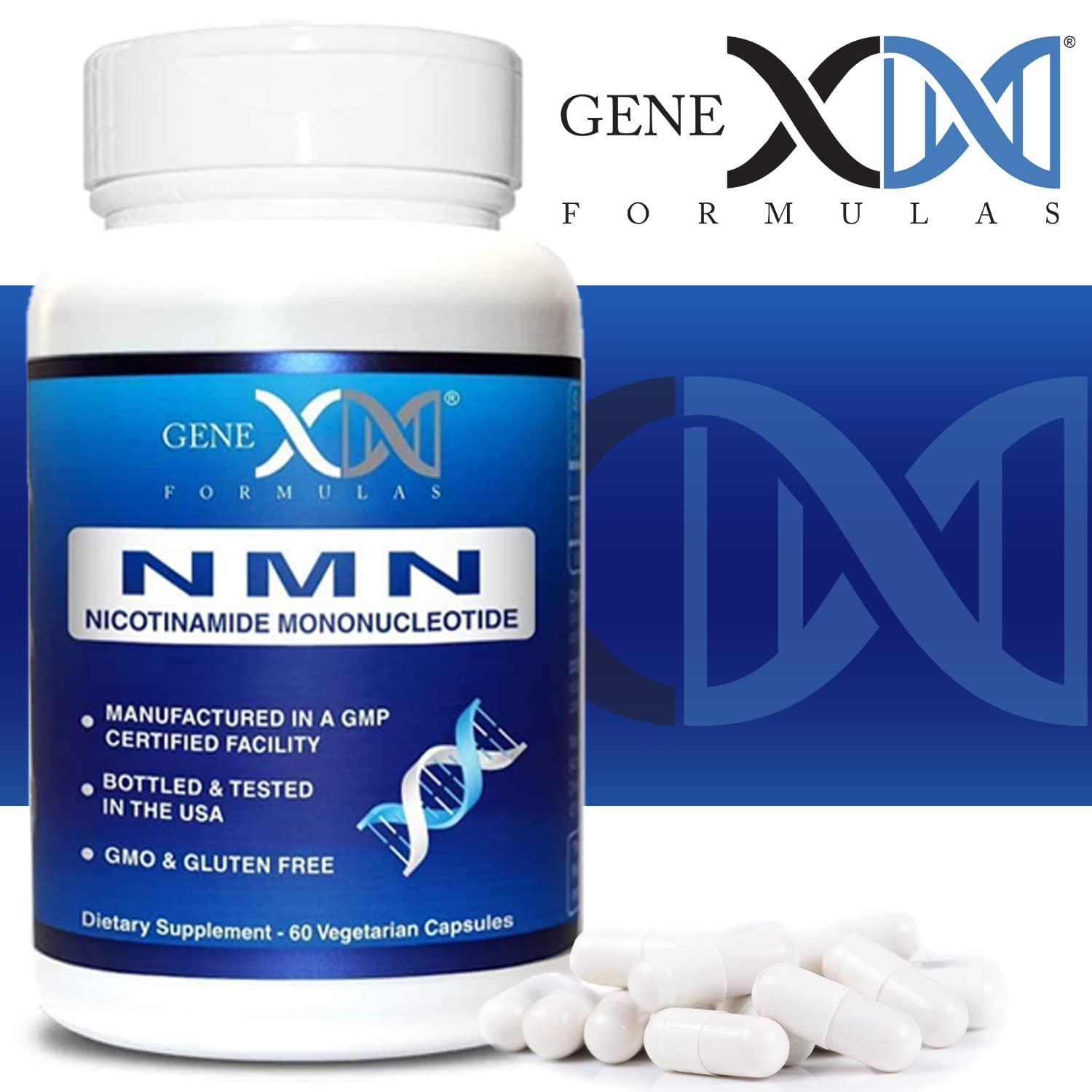 Genex Formulas NMN 250mg - Stabilized Form (60 Capsules), 99% Pure Supplement Capsules for Increased NAD Levels, DNA Repair, & Healthy Aging, GMP Certified