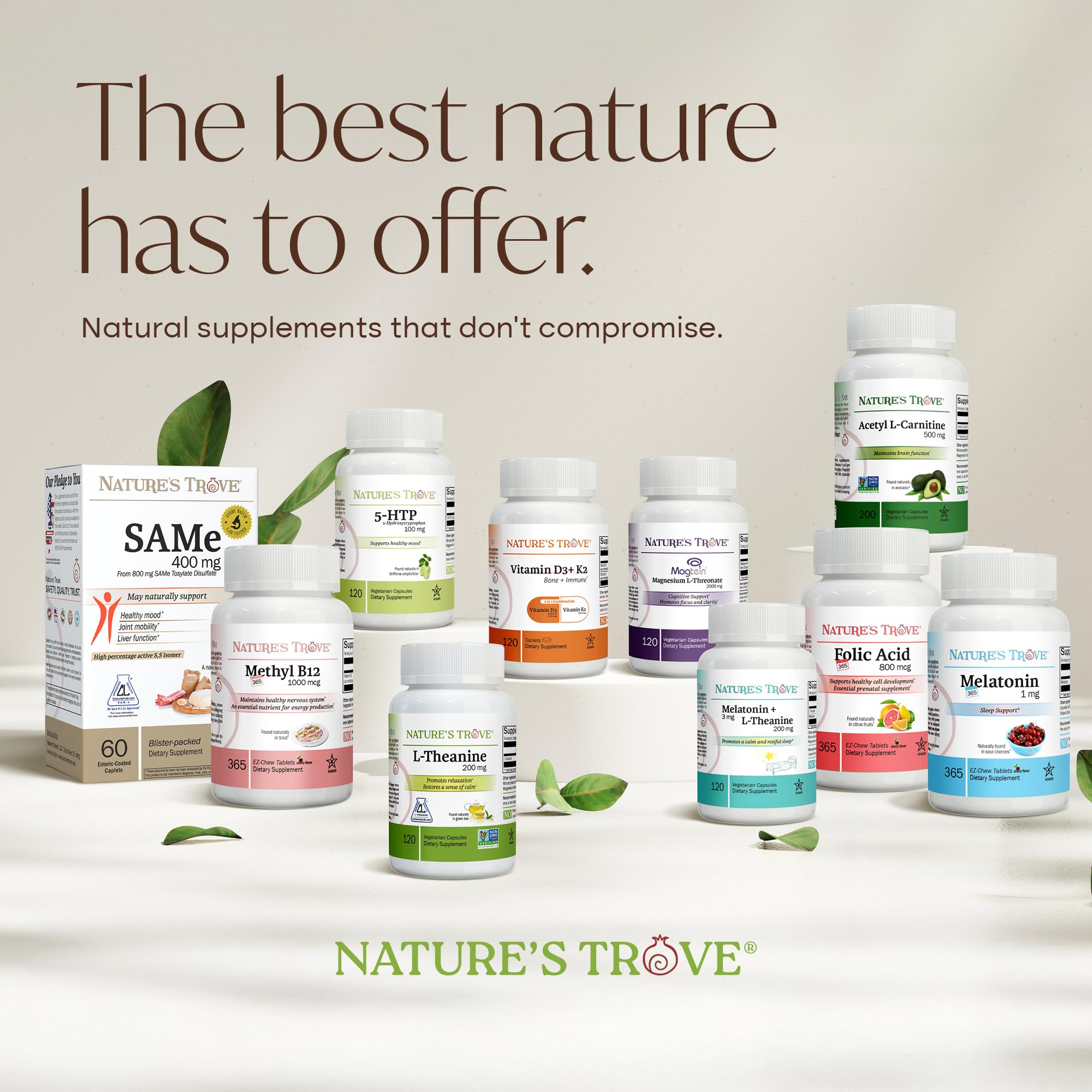 Nature's Trove SAM-e 400mg 120 Enteric Coated Caplets (2 Boxes of 60) - Vegan, Kosher, Non-GMO, Soy Free, Gluten Free - Mood and Joint Comfort - Cold Form Blister Packed