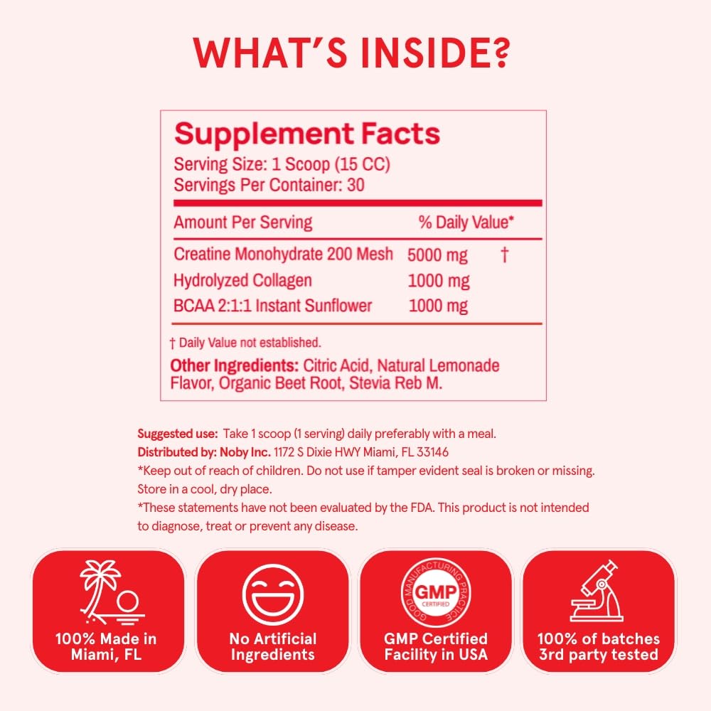 Peach Perfect Creatine Blend for Women – Micronized Creatine Monohydrate with BCAA & Collagen for Glute Strength Support – Pink Lemonade – 30 Servings