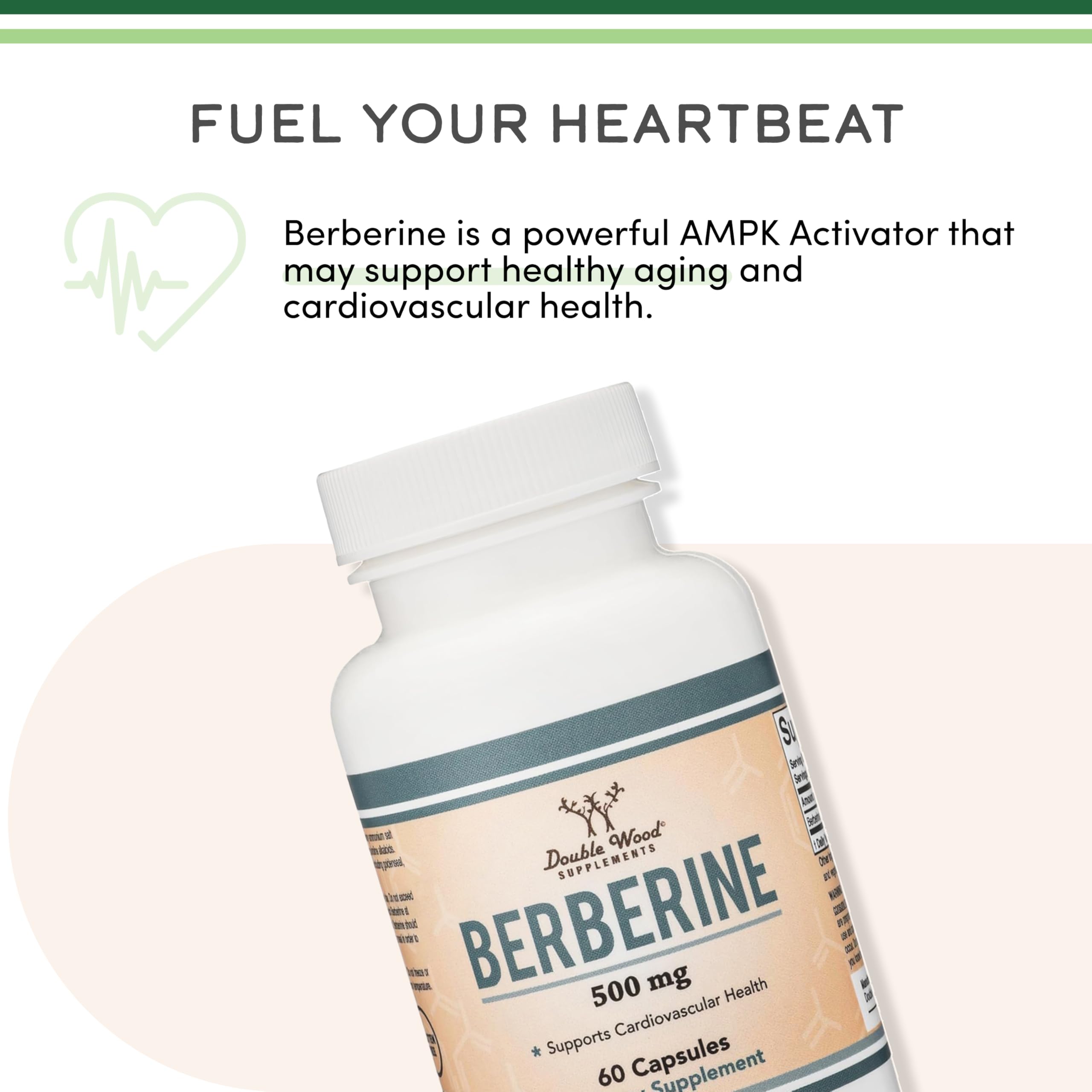 Berberine Supplement 500mg, High Purity 97% HCl, 60 Capsules (Third Party Tested, Non-GMO, Gluten Free, Vegan Safe) AMPK Activator - Berberine HCL for Cardiovascular Health by Double Wood