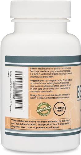 Berberine Supplement 500mg, High Purity 97% HCl, 60 Capsules (Third Party Tested, Non-GMO, Gluten Free, Vegan Safe) AMPK Activator - Berberine HCL for Cardiovascular Health by Double Wood