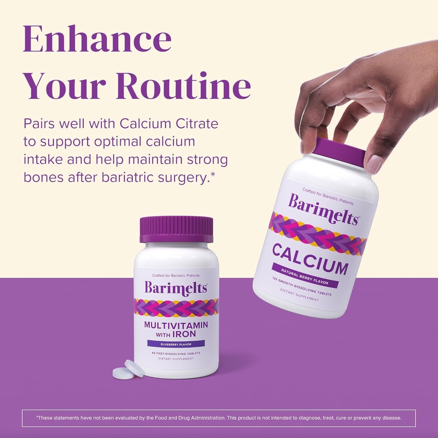 BariMelts Bariatric Multivitamin with Iron - 1 Month Supply (60 Fast-Dissolving Tablets) - Sugar-Free - Post-Op Bariatric Vitamins - Natural Blueberry Flavor