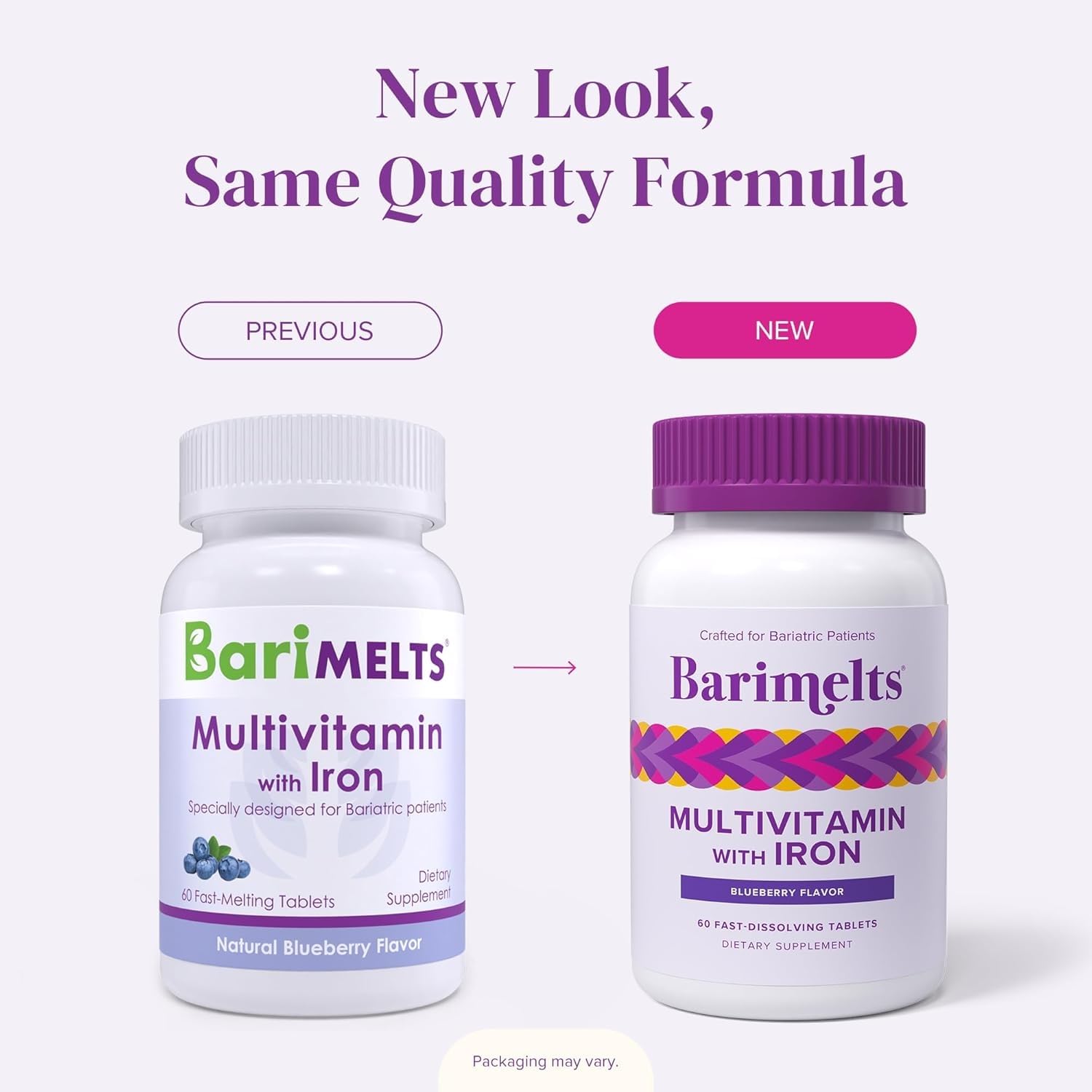 BariMelts Bariatric Multivitamin with Iron - 1 Month Supply (60 Fast-Dissolving Tablets) - Sugar-Free - Post-Op Bariatric Vitamins - Natural Blueberry Flavor