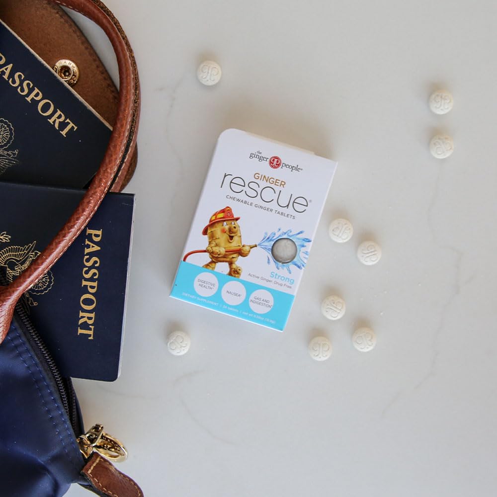 The Ginger People Ginger Rescue Chewable Tablets Drug Free Digestive Health, Strong Ginger Flavor, 0.55 Oz, 240 Tablets, (Pack of 10)