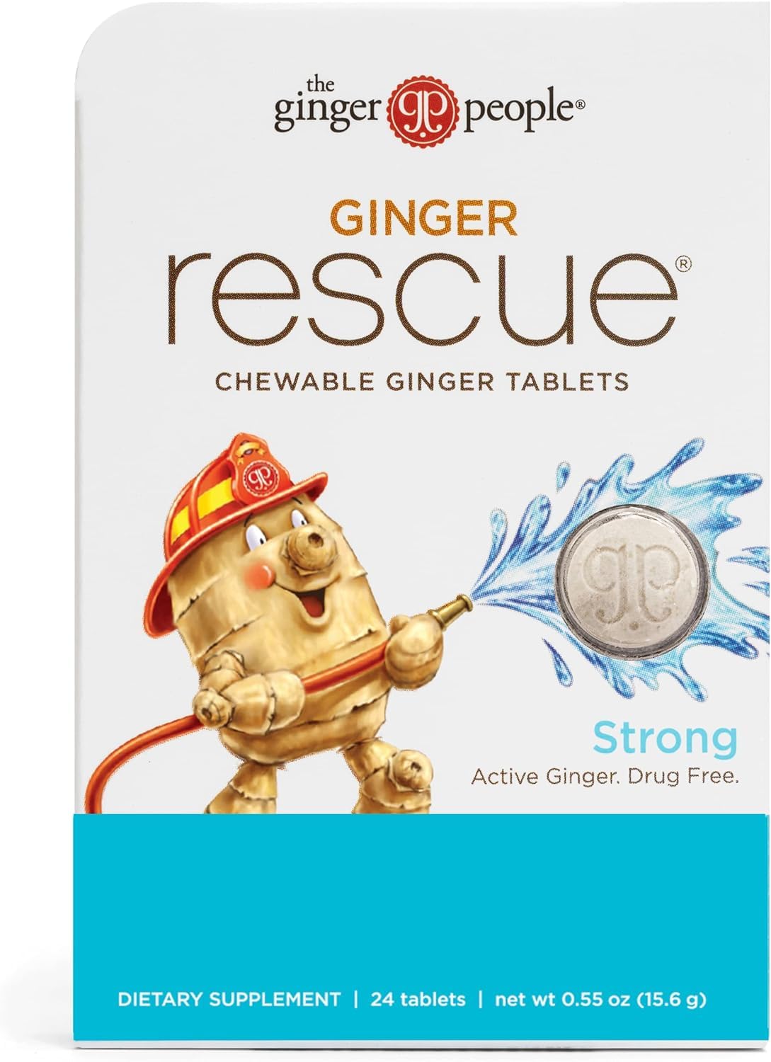 The Ginger People Ginger Rescue Chewable Tablets Drug Free Digestive Health, Strong Ginger Flavor, 0.55 Oz, 240 Tablets, (Pack of 10)