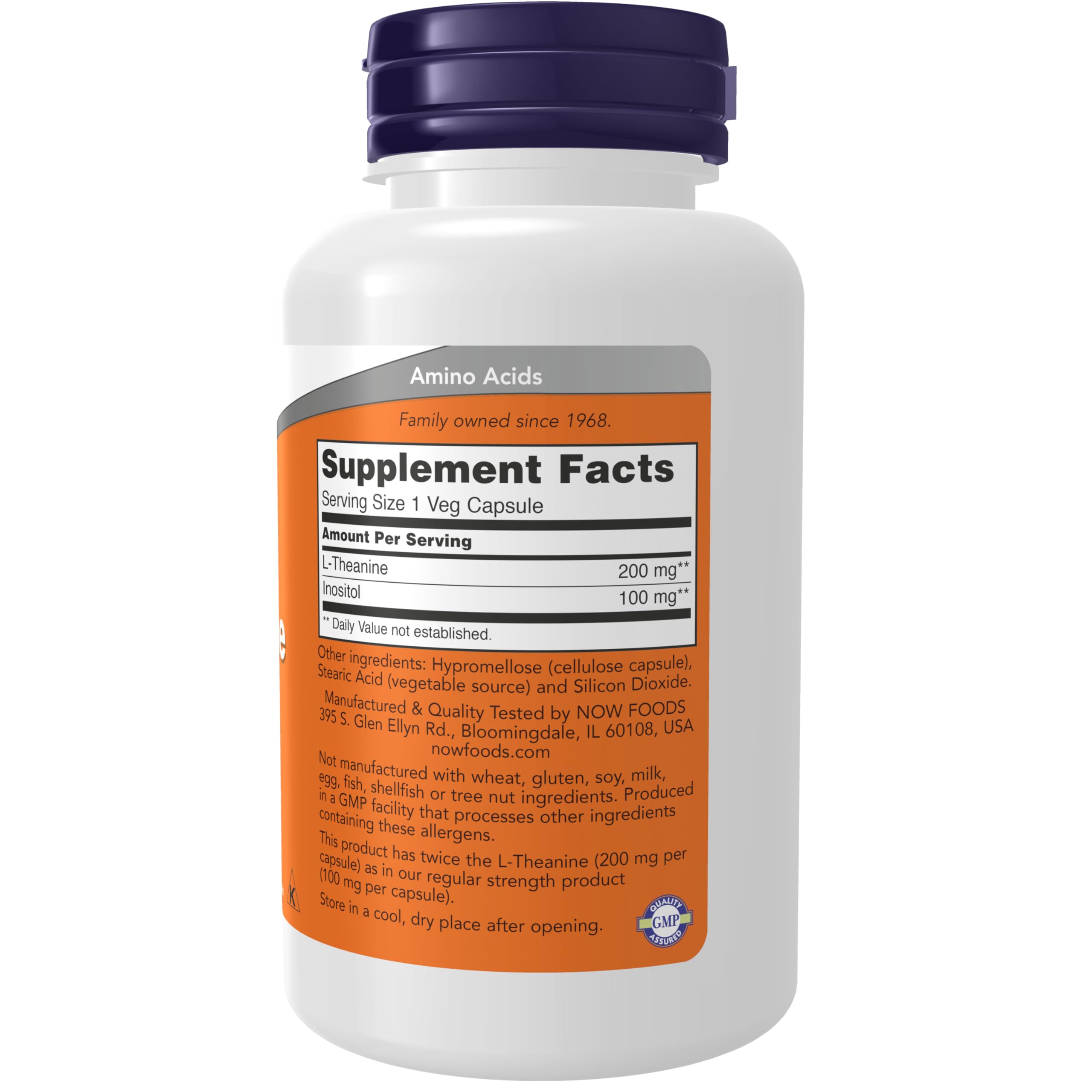 NOW Foods Supplements, L-Theanine 200 mg with Inositol, Stress Management*, 120 Veg Capsules