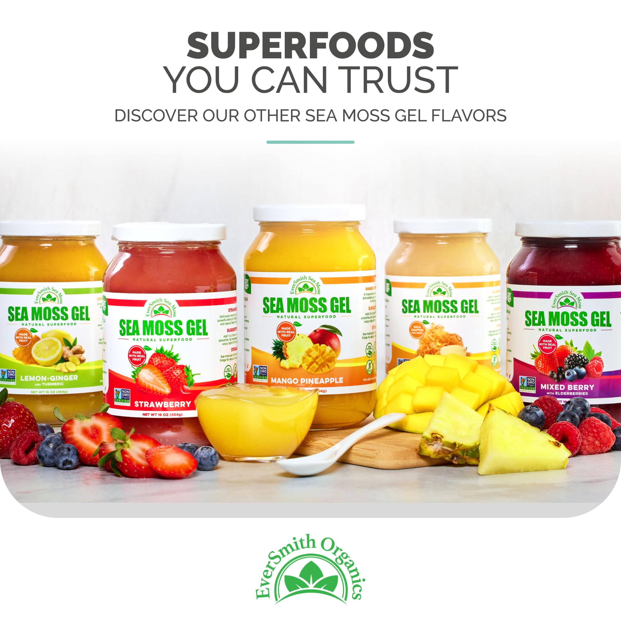 EverSmith Organics - Wildcrafted Irish Sea Moss Gel | Made in USA | Rich in Vitamins & Minerals | Sea Moss Gel Raw | Nutritional Supplement | Mixed Berry (16 oz)