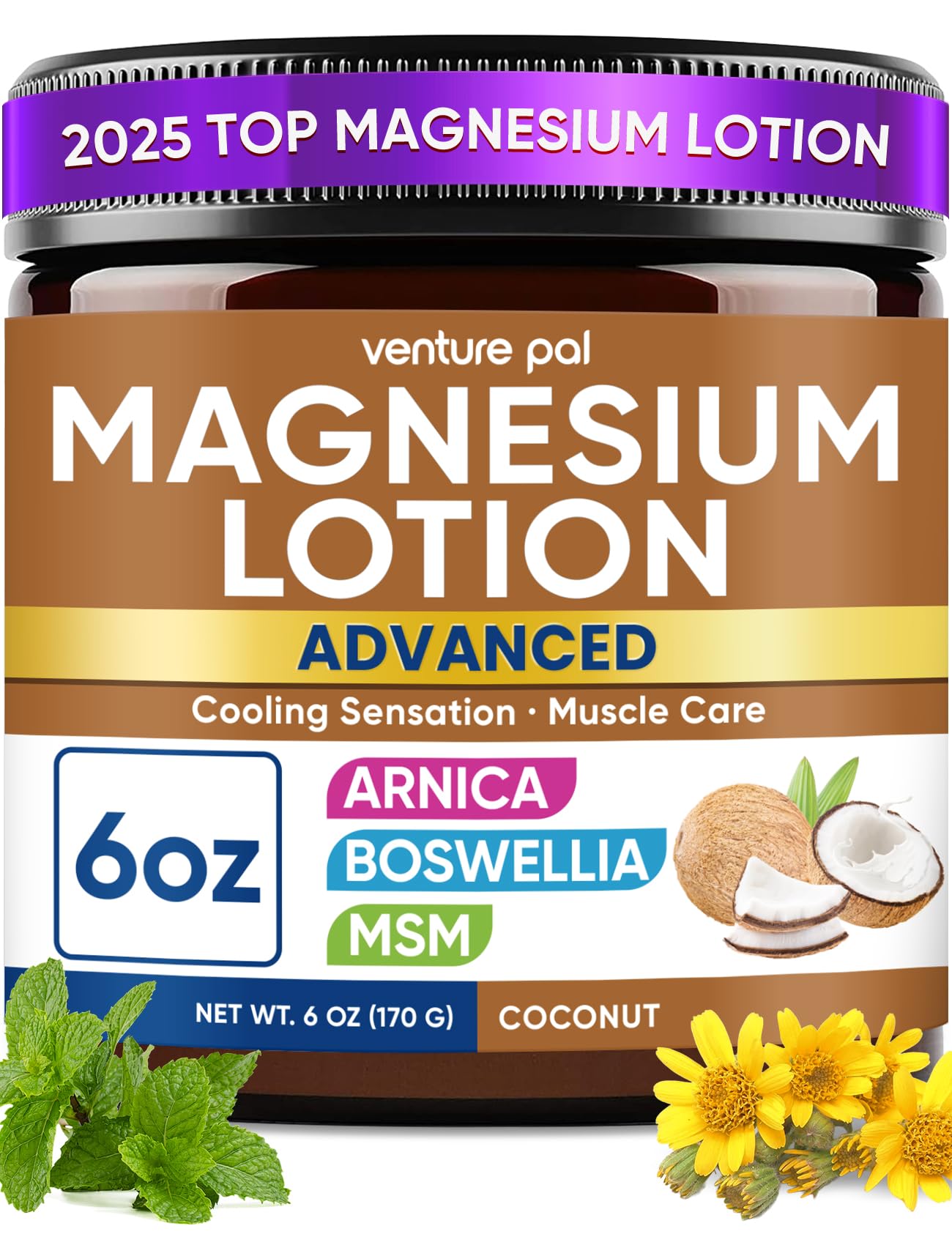 Magnesium Lotion with Arnica, MSM & Boswellia – Cooling Magnesium Cream for Daily Comfort & Relaxation – Lightweight Moisturizing Lotion for Legs & Feet – Safe for Kids – 6 fl oz