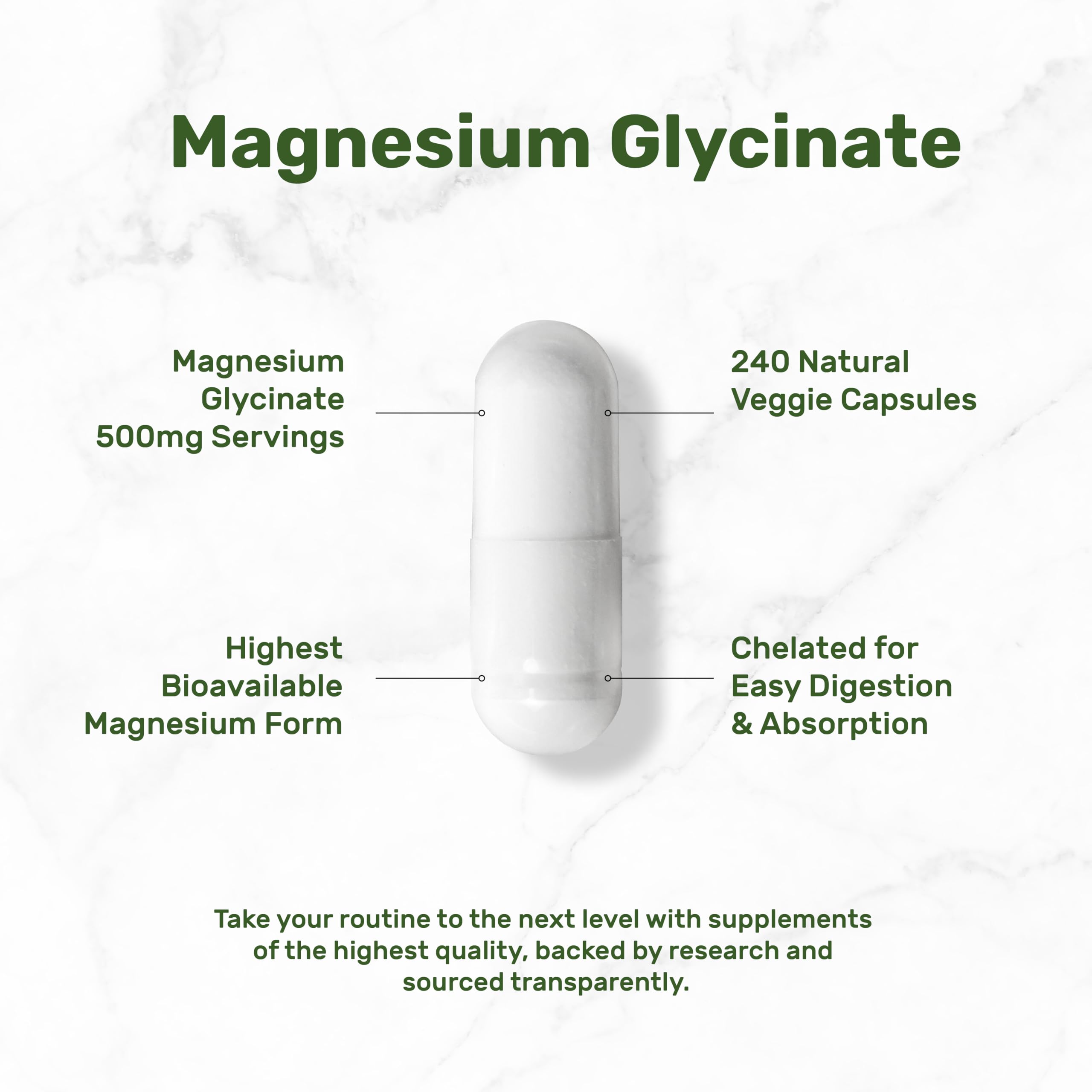 Deal Supplement Magnesium Glycinate 500mg, 240 Veggie Capsules | 100% Chelated for Easy Absorption | Essential Mineral Supplement | Non-GMO, Gluten-Free