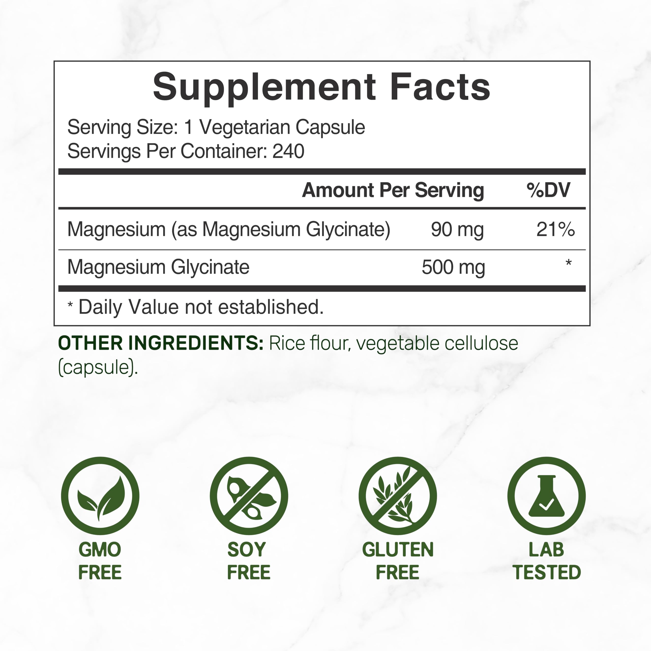 Deal Supplement Magnesium Glycinate 500mg, 240 Veggie Capsules | 100% Chelated for Easy Absorption | Essential Mineral Supplement | Non-GMO, Gluten-Free