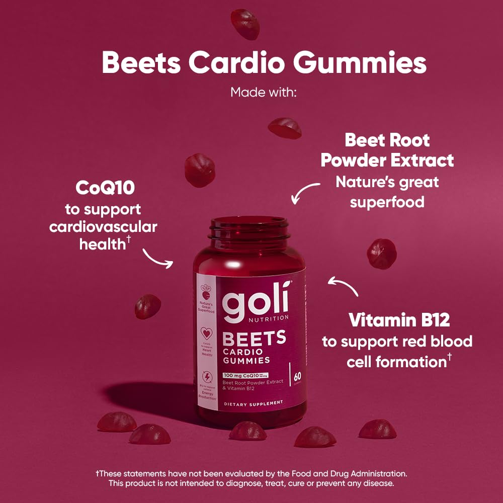 Goli Beets Cardio Gummies with CoQ10 and Vitamin B12 - Beetroot Extract - Cardiovascular Wellness - Vegan, Non-GMO, Gluten-Free - 300 Count (5 Pack)