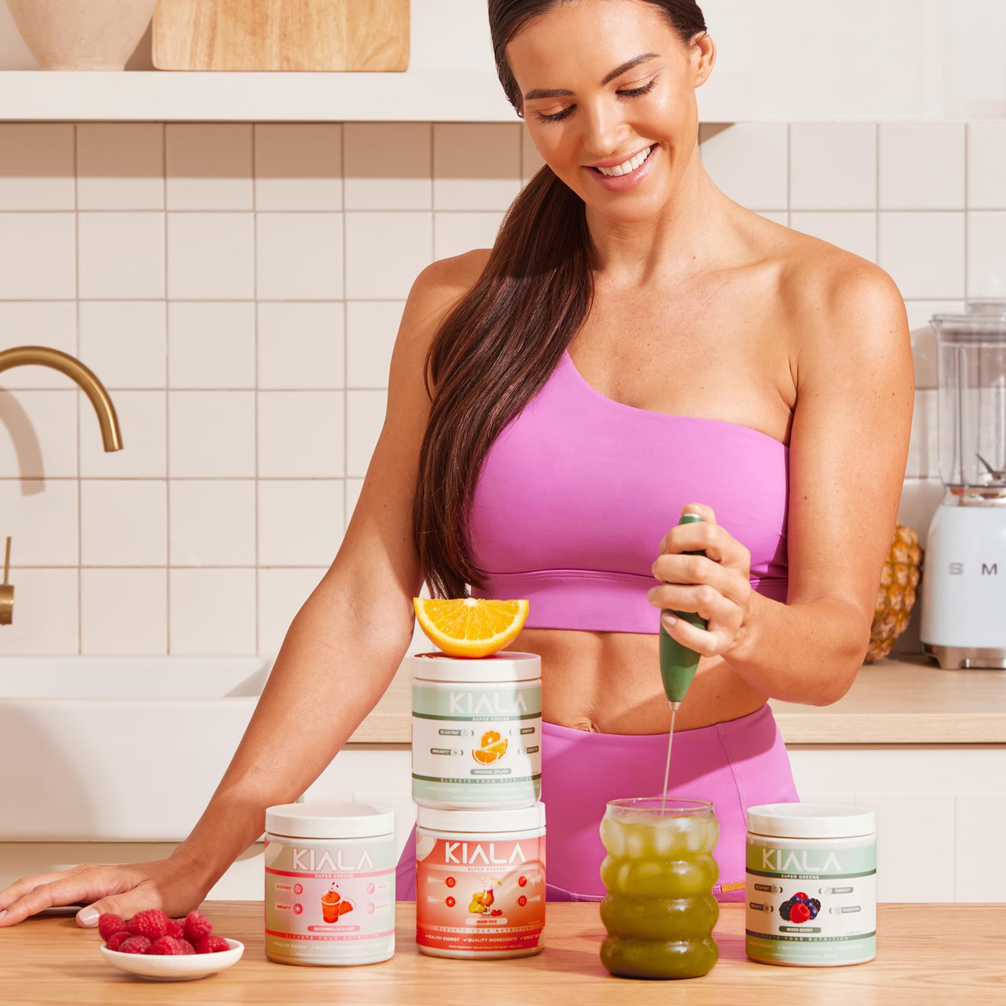 Kiala Nutrition Super Greens, Organic Greens Powder with Spirulina & Chlorella for Digestion, Gut Health, Immunity, Adaptogens, Energy, Gluten Free, Vegan, Sugar Free, Mixed Berry, 30 Servings