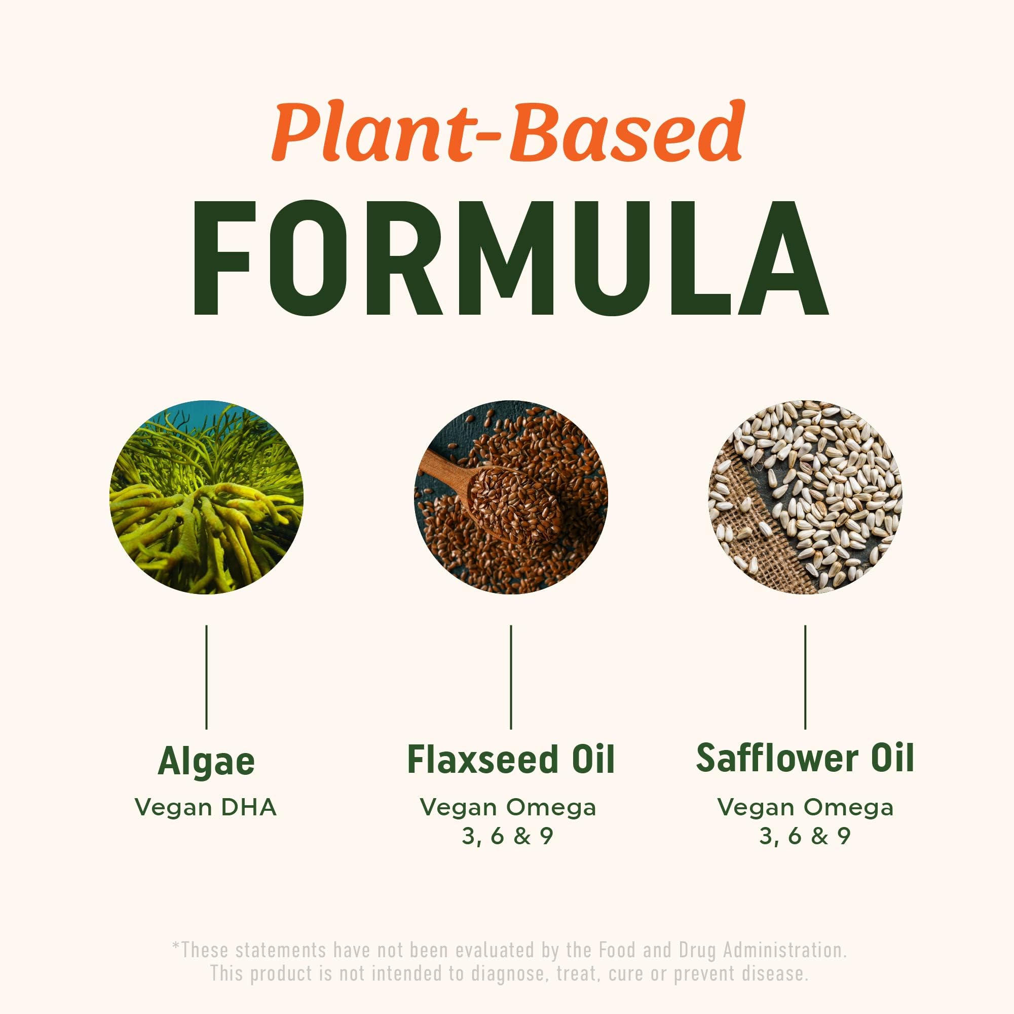 Omega 3 6 9 + DHA Gummies | Plant-Based Triple Omegas from Algae, Flaxseed & Safflower Oil | 50mg of DHA | Vegetarian, Non-GMO, Gluten-Free, Essential Fatty Acid Supplements for Adults | 60 Gummies