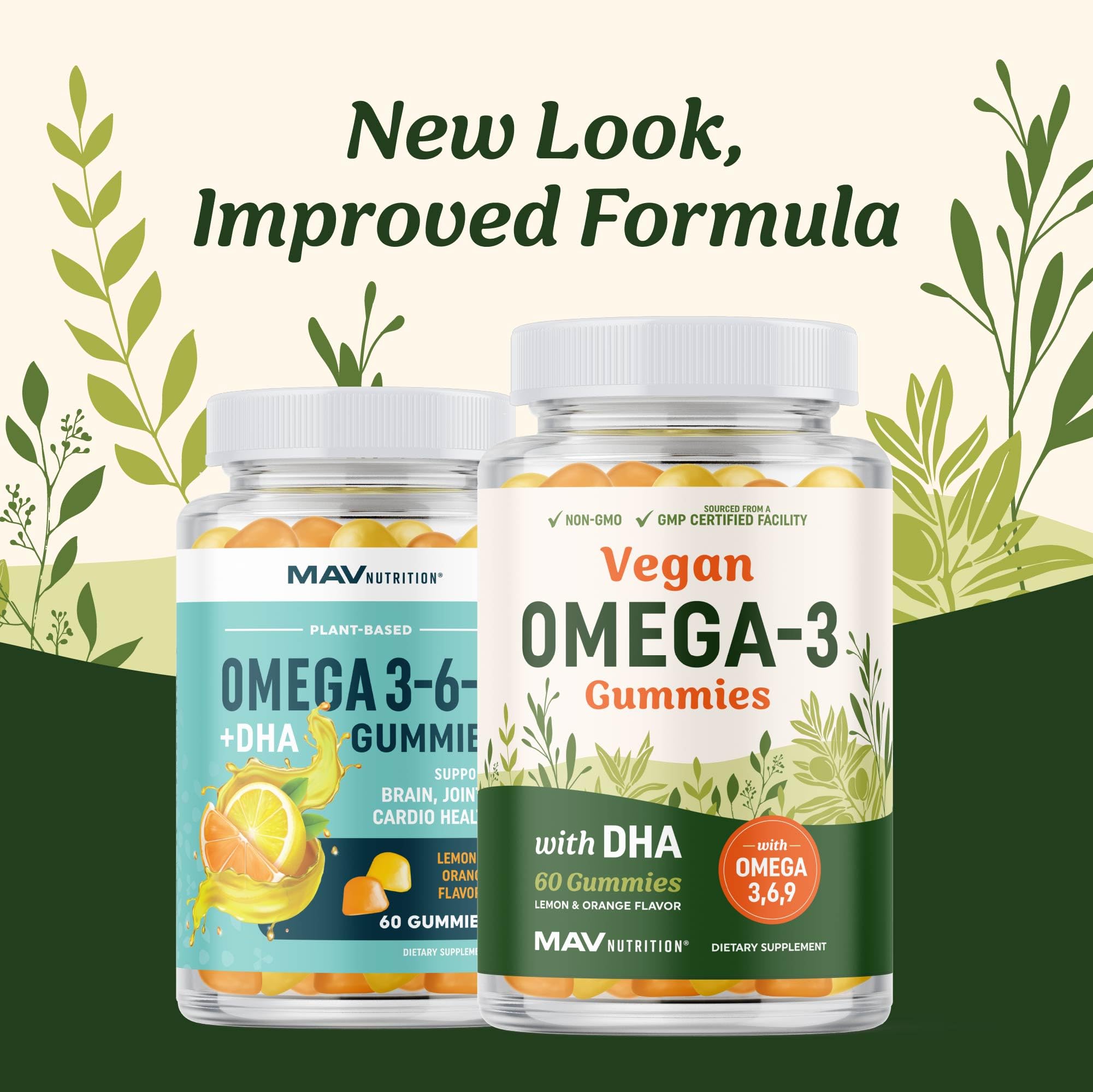 Omega 3 6 9 + DHA Gummies | Plant-Based Triple Omegas from Algae, Flaxseed & Safflower Oil | 50mg of DHA | Vegetarian, Non-GMO, Gluten-Free, Essential Fatty Acid Supplements for Adults | 60 Gummies