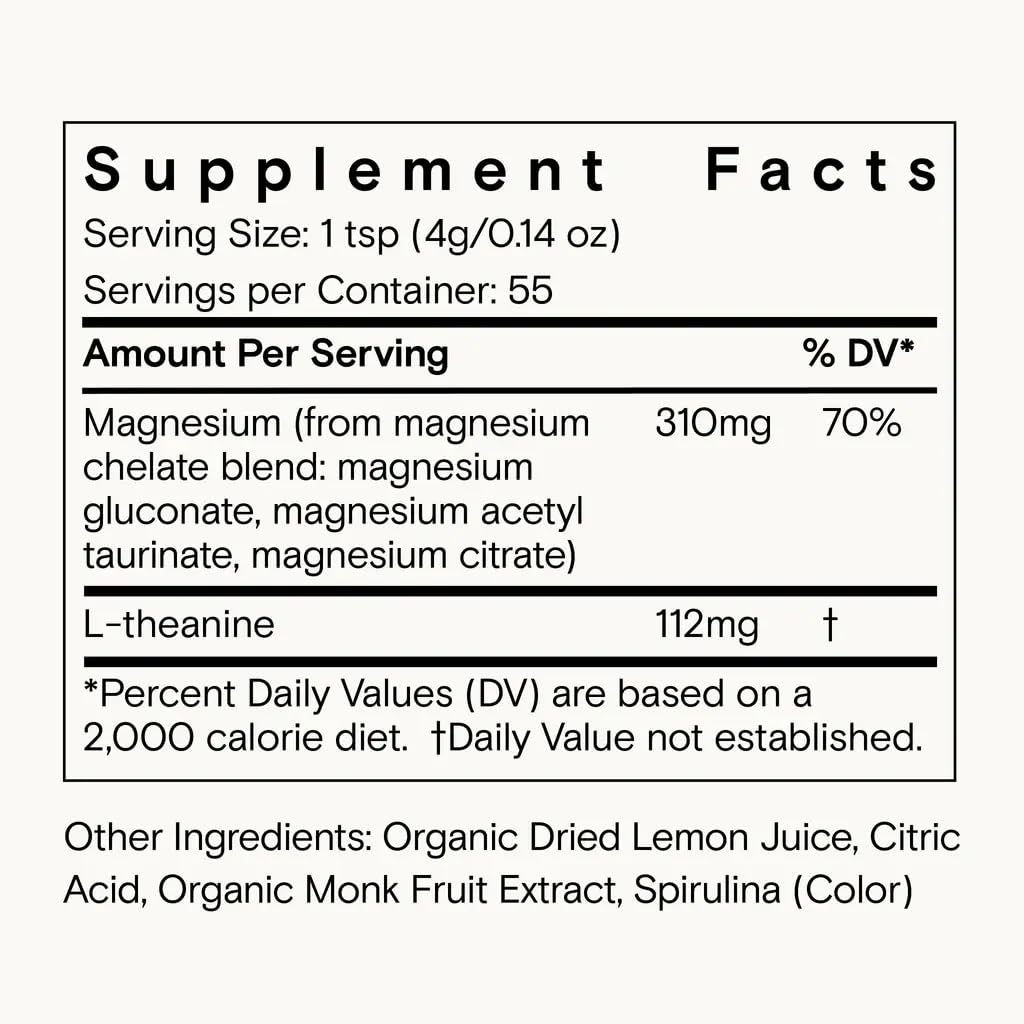 Moon Juice Magnesi-Om Magnesium Powder Supplement - Chelated Magnesium Complex + L-Theanine Blend for Rest, Relaxation & Regularity - Vegan, Non-GMO & No Sugar, Blue Lemon, 7.7 oz, 55 Servings