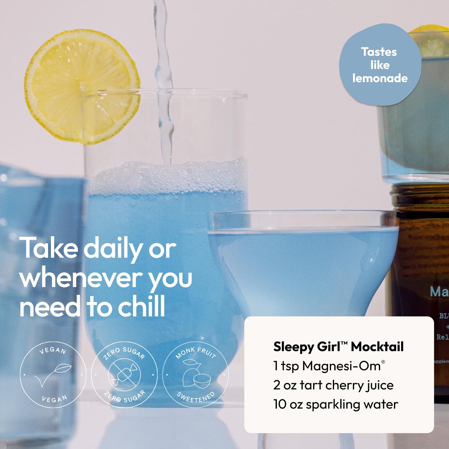 Moon Juice Magnesi-Om Magnesium Powder Supplement - Chelated Magnesium Complex + L-Theanine Blend for Rest, Relaxation & Regularity - Vegan, Non-GMO & No Sugar, Blue Lemon, 7.7 oz, 55 Servings