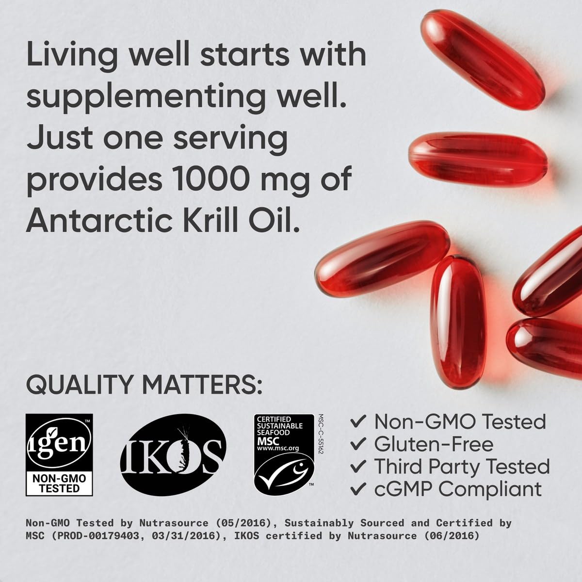 Sports Research® Omega-3 Krill Oil 1000mg - Pure Antarctic Superba Krill with Phospholipids, Choline & Astaxanthin - MSC Certified Sustainable · Non-GMO · Gluten Free - 60 Softgels