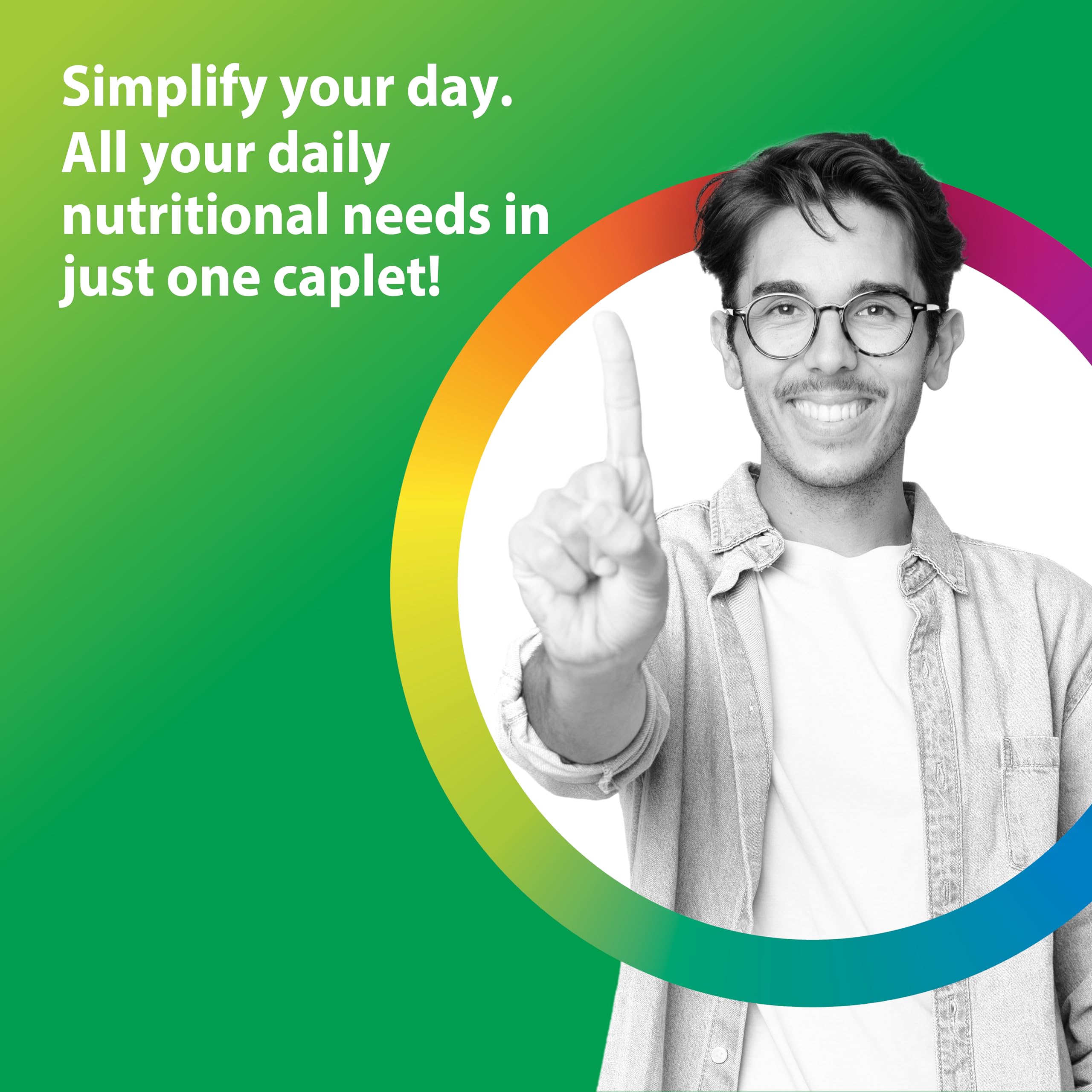 Rainbow Light Mens Multivitamin One + | 60 Caplets | Supports Energy & Antioxidant Health | with Real Food Nutrients, Digestive Enzymes & Probiotics