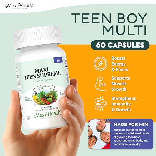Teen Vitamins for Boys 12-17 - Teen Multivitamin Supreme with D3, Iron, Calcium, Biotin, Digestive Enzymes – Teenager Boy Multi Vitamins for Energy, Brain & Mood Support – 60 Count