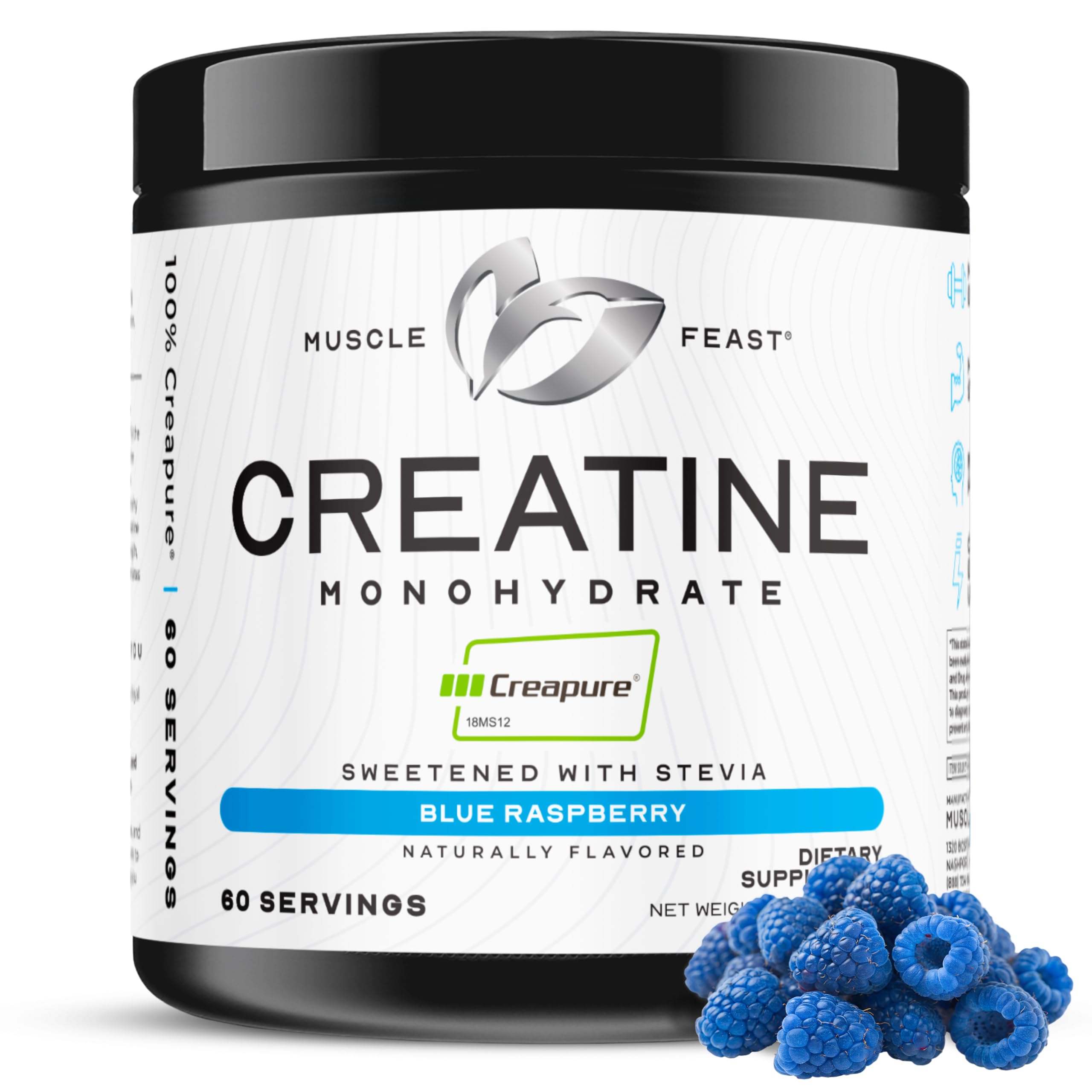 Muscle Feast Creapure Creatine Monohydrate Powder, Vegan Keto Friendly Gluten-Free, Muscle Recovery Supplement and Trusted Creatine for Muscle Growth, Flavored Creatine, Natural Blue Raspberry, 300g