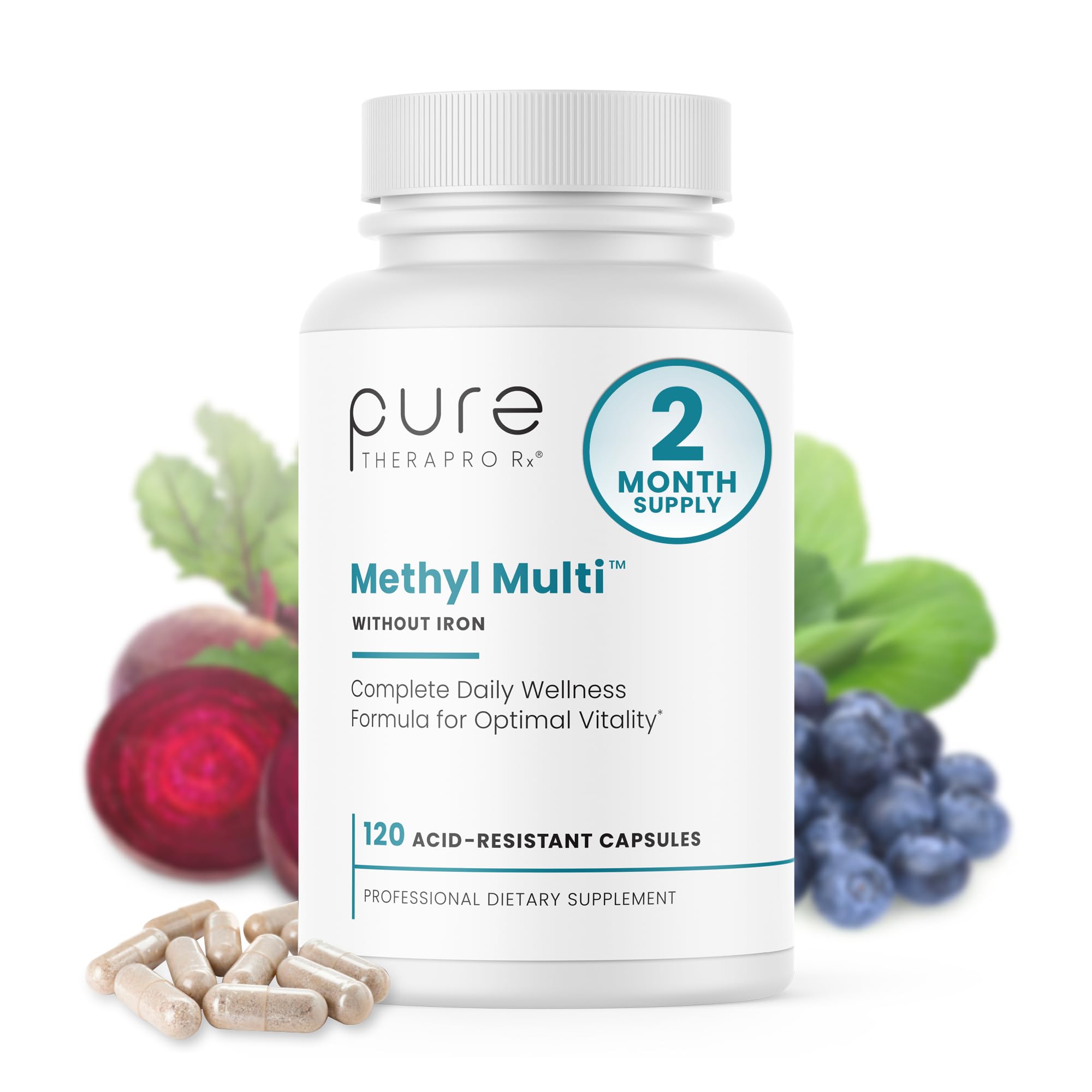 Pure Therapro Rx Methylated Multivitamin for Men and Women | Made in USA | Methyl Multi Without Iron Methyl B12 & Methylfolate | 120 Capsules, 2-Month Supply