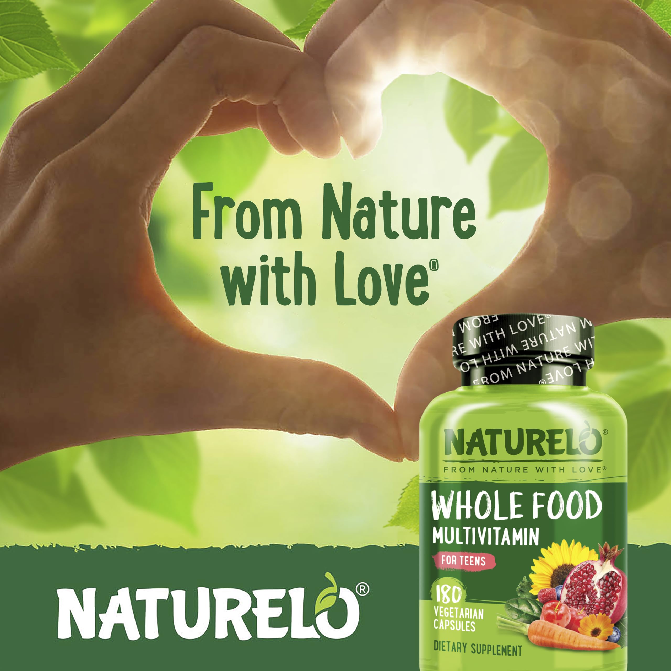 NATURELO Multivitamins for Teenage Girls/Boys, 180 Capsules, Whole Food Multivitamin with Minerals, Non-GMO, Vegetarian