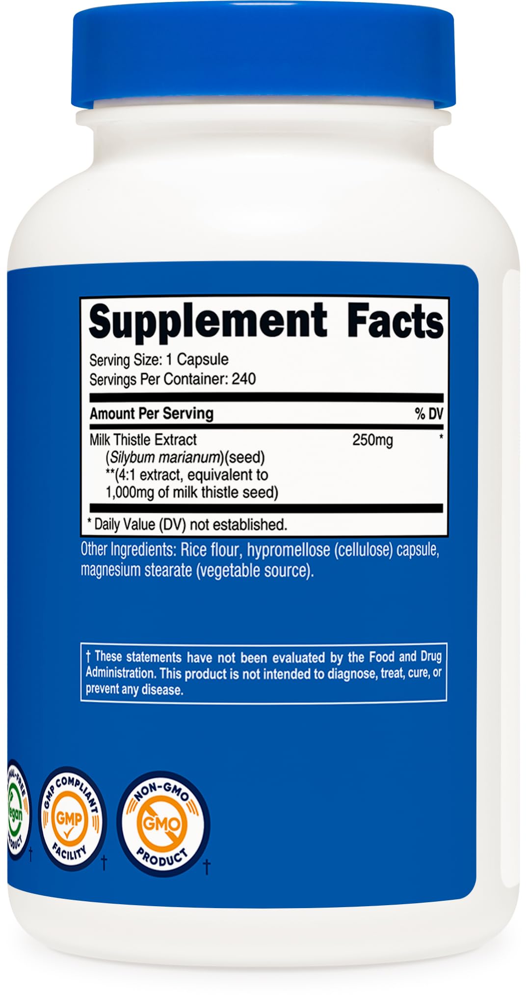 Nutricost Milk Thistle 1,000mg Equivalent from 250mg of 4:1 Extract Per Serving, 240 Capsules for 240 Servings Per Bottle (2 Pack) - Vegan, Non-GMO and Gluten Free