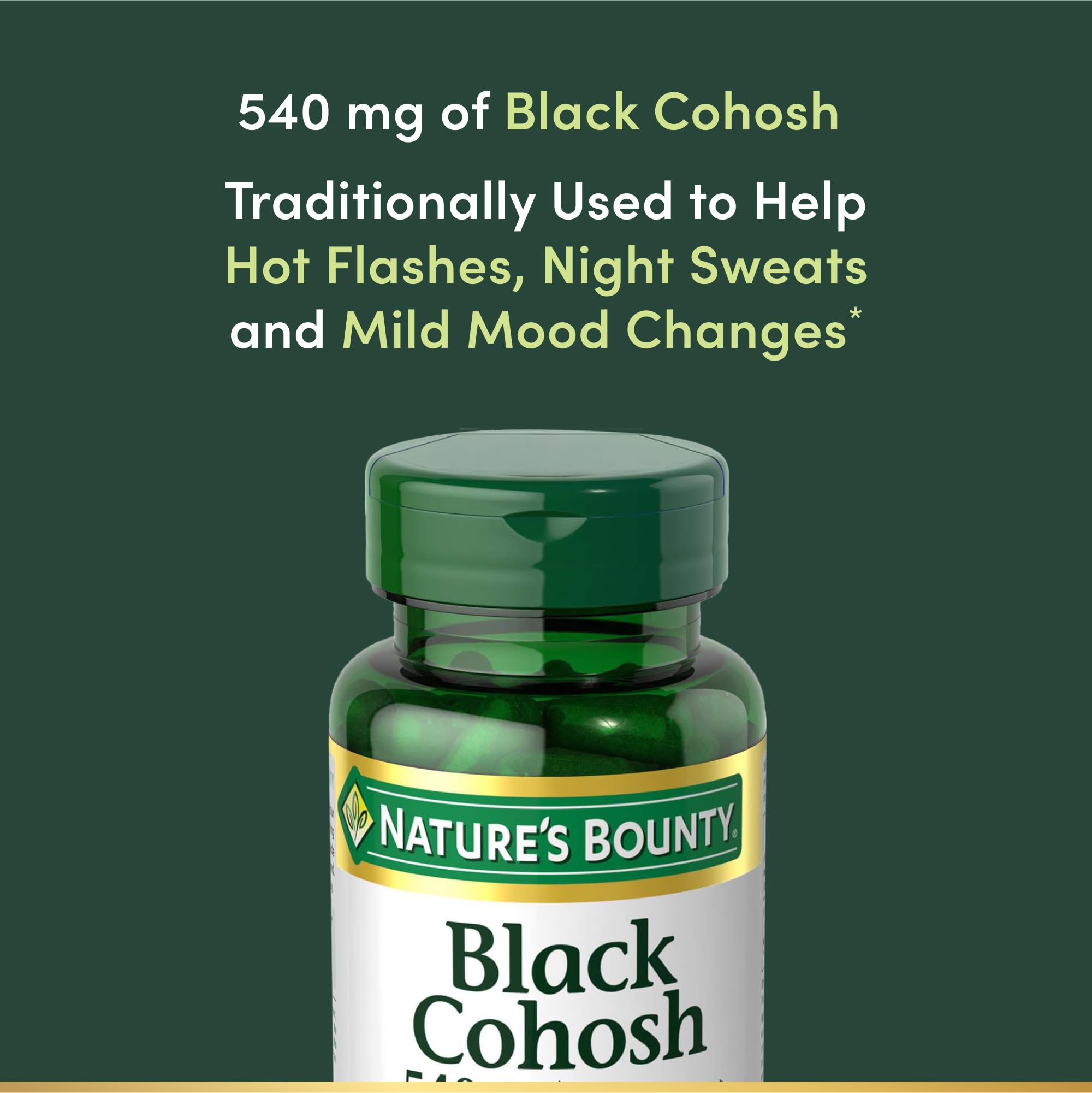 Nature's Bounty Black Cohosh Root Pills and Herbal Health Supplement, Natural Menopausal Support, 540 mg, 100 Capsules (Pack of 3)