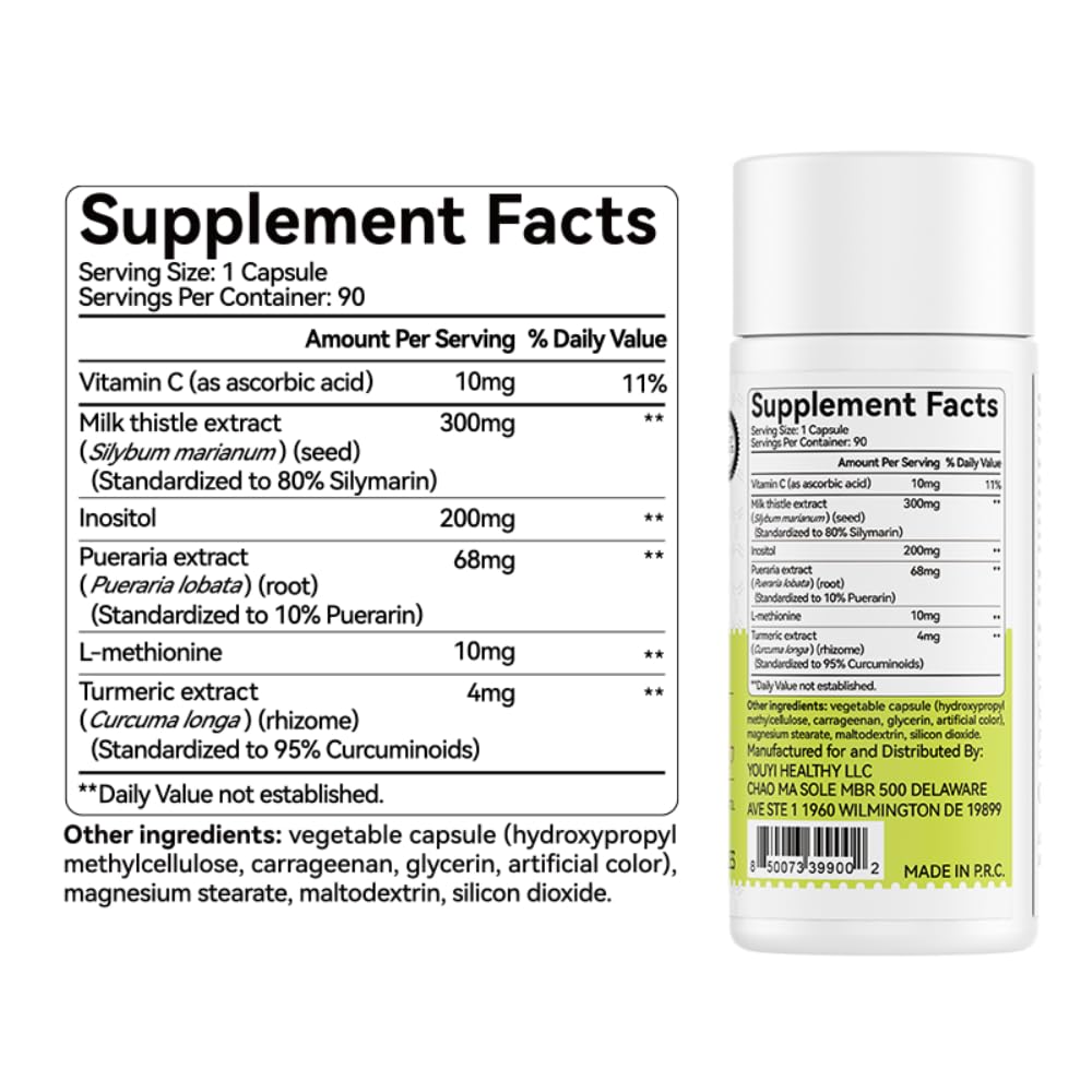 OxyEnergy Silymarin Milk Thistle 300mg Extract with Vitamin C, Inositol & Pueraria, Liver Detox & Repair Support, Antioxidant Support,90 Capsules,Pack of 2