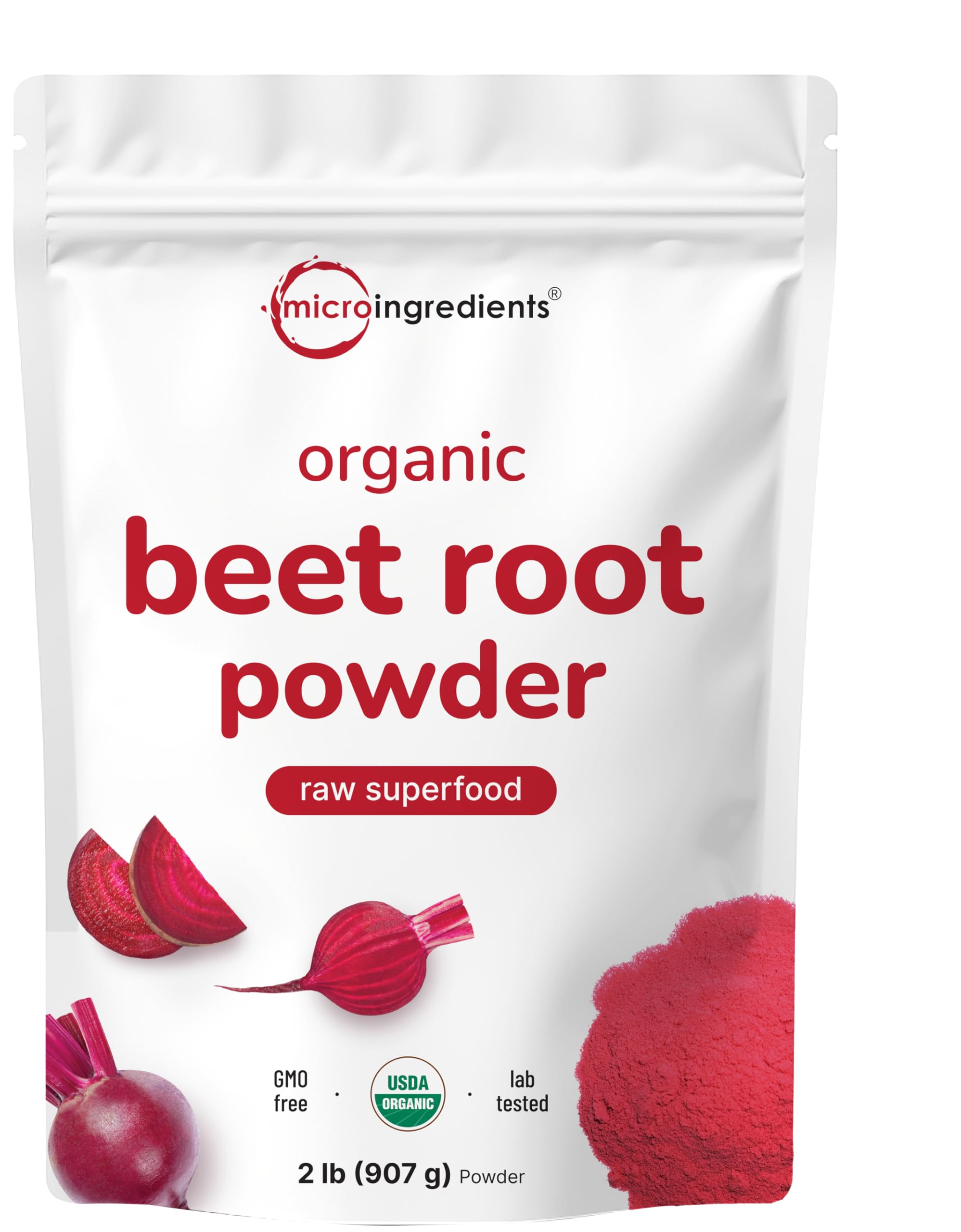 Micro Ingredients Organic Beet Root Powder, 2 Pounds | Cold Pressed, Water Soluble, High Concentrated Raw Beet Supplement | Superfood Drink Mix | Non-GMO, Vegan Friendly, Plant Based