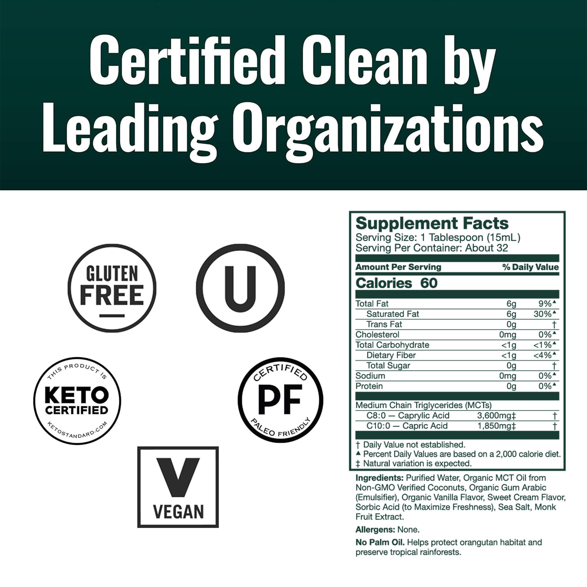 Natural Force Creamy Vanilla MCT Oil – Non Dairy, Keto Certified, Emulsified MCTs for Low-Carb, Ketogenic Coffee, Smoothies, & Shakes - Mixes Instantly + No Blending Required – 16 Oz Glass Bottle