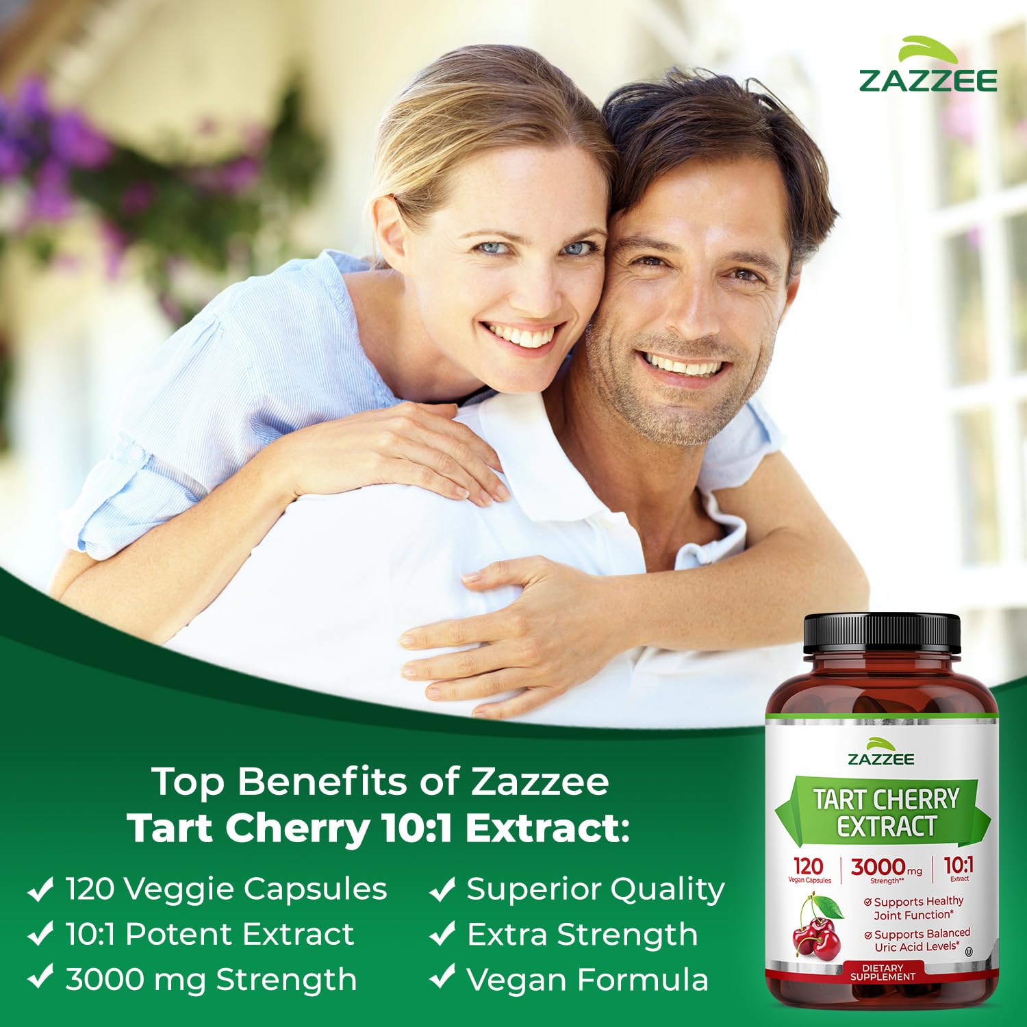 Zazzee Tart Cherry 10:1 Extract, 3000 mg Strength, 120 Vegan Capsules, 4 Month Supply, Certified Kosher, Montmorency Variety, Antioxidant Support Formula, Non-GMO, Gluten Free, Made in The USA