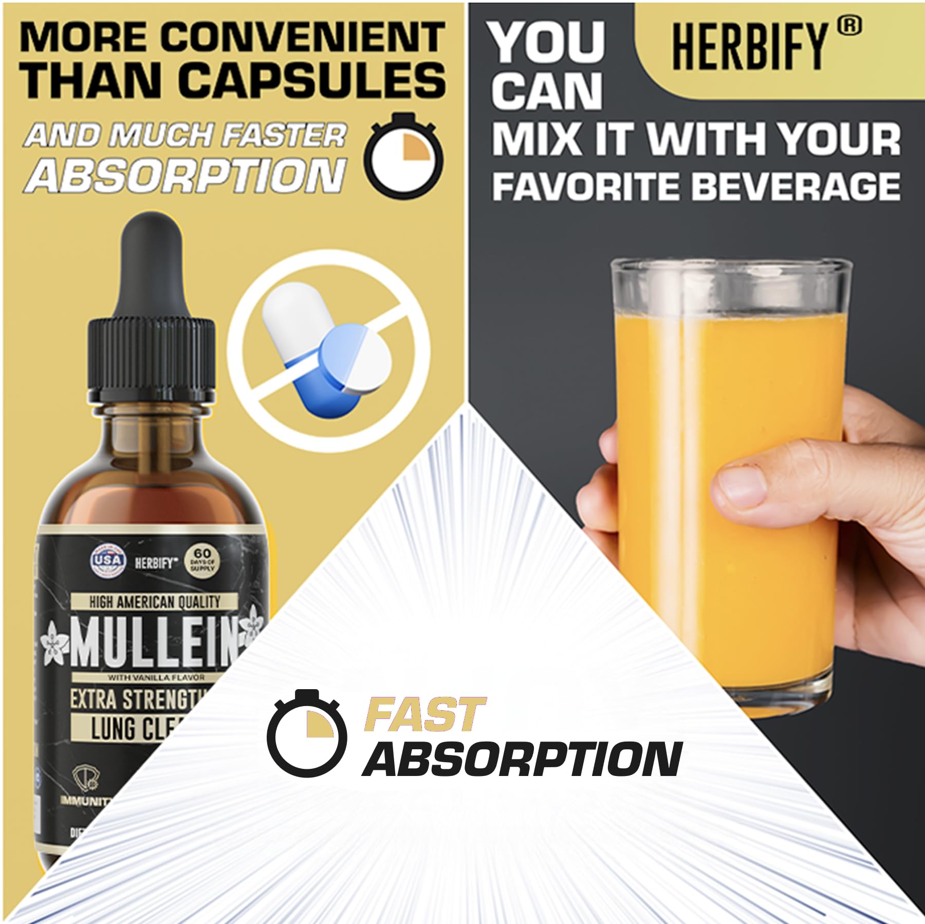 HERBIFY Mullein Drops - Lung Cleanse - Leaf Extract - Powerful Mullein for Immune Support, Detox & Respiratory Support - Made in USA - 4 Oz Vanilla Flavor