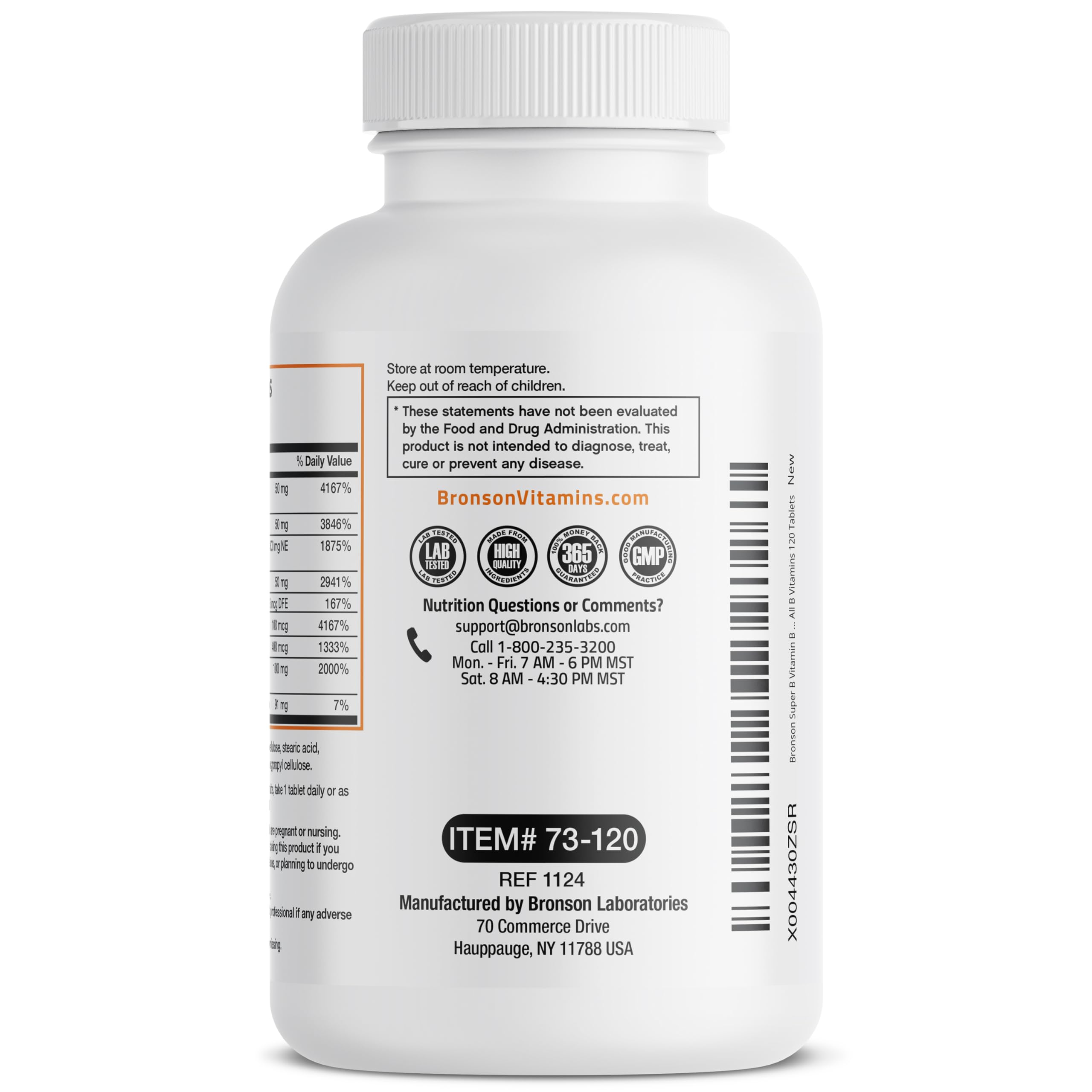 Bronson Super B Vitamin B Complex Sustained Slow Release (Vitamin B1, B2, B3, B6, B9 - Folic Acid, B12) Contains All B Vitamins 120 Tablets