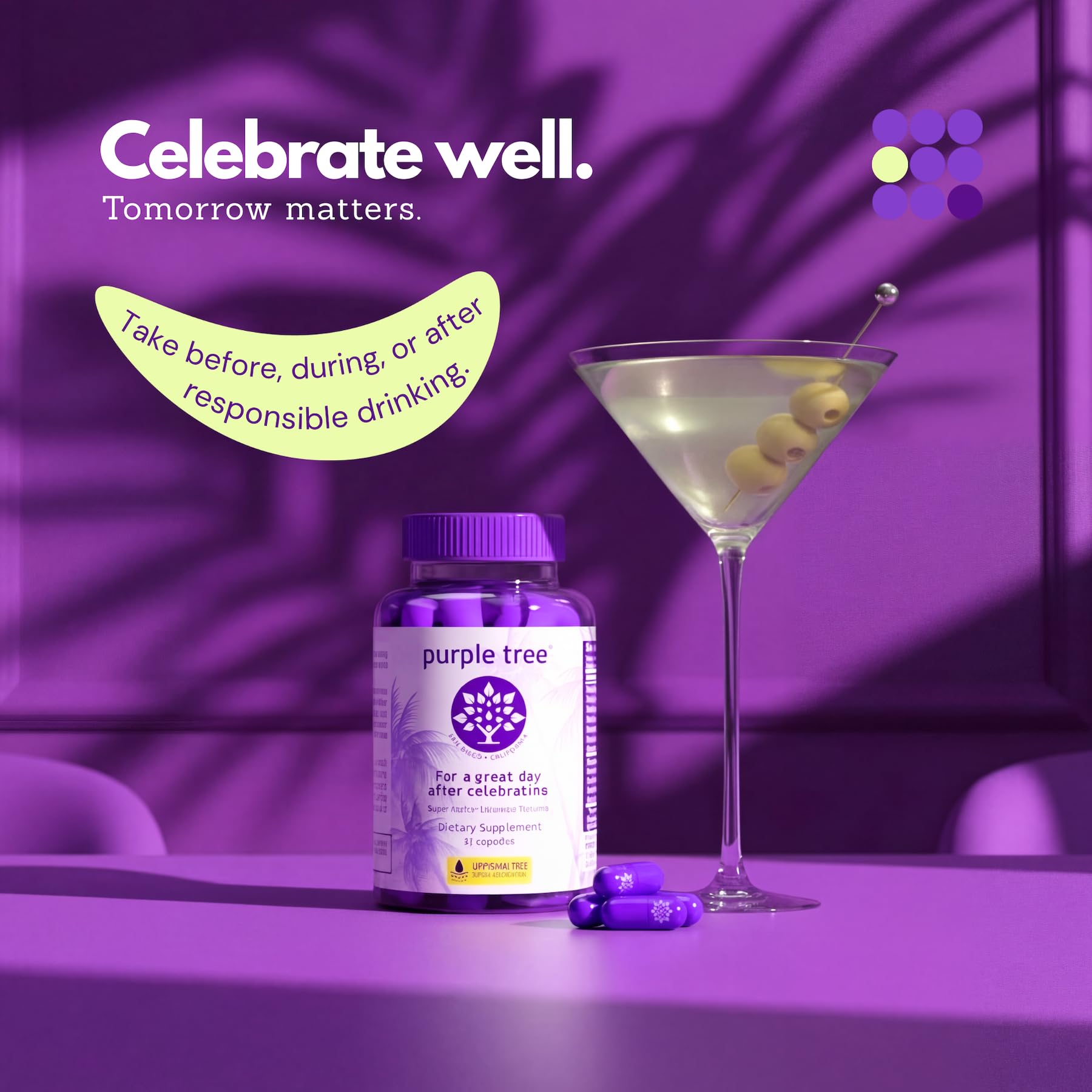 purple tree Post-Celebration Wellness Supplement | Liposomal Dihydromyricetin (DHM), L-Glutathione, Milk Thistle for Liver Support & Hydration | Electrolytes, B Vitamins, Willow Bark | 90 Pills