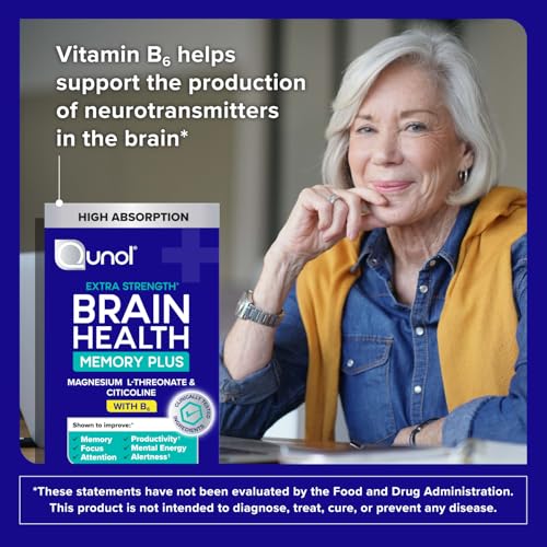Qunol Brain Health Memory Plus with B6, Magnesium L-Threonate & Citicoline, Clinically Tested Ingredients to Improve Memory, Focus, Attention and Productivity, 90 Count