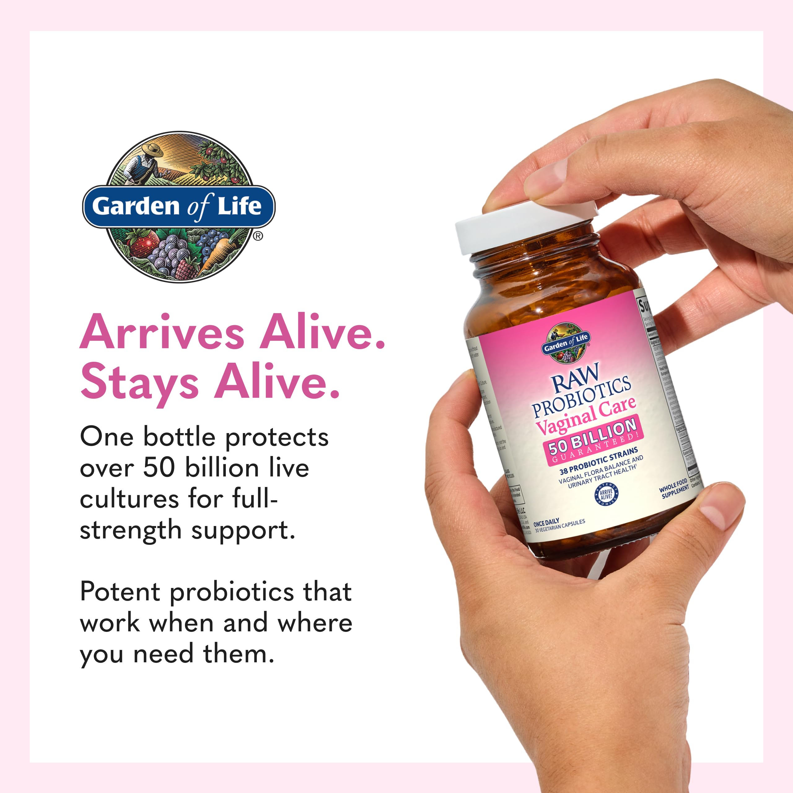 Garden of Life Raw Probiotics Vaginal Care - 50 Billion CFU - 38 Probiotic Strains - Supports Vaginal & Urinary Tract Health* - 30 Vegetarian Capsules