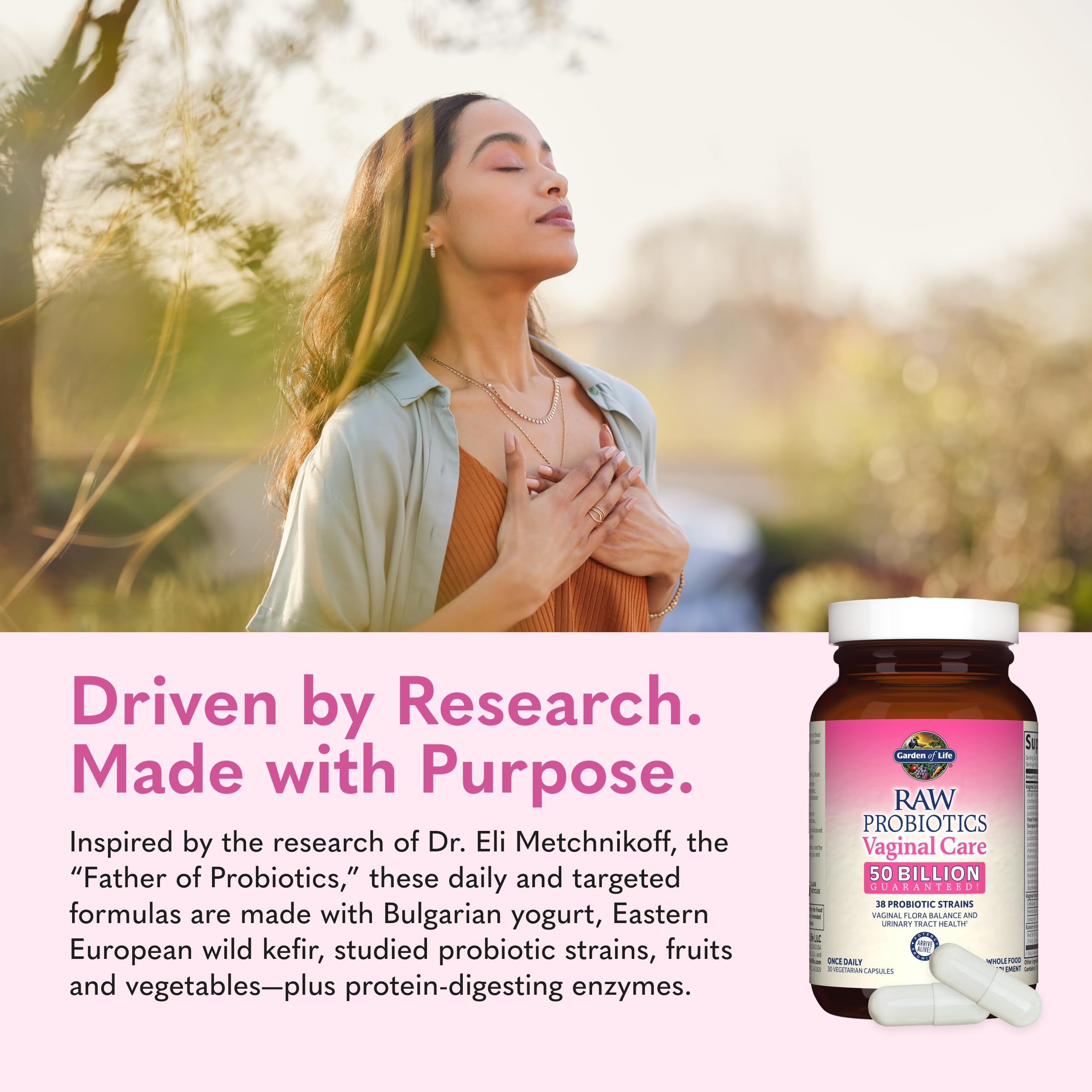 Garden of Life Raw Probiotics Vaginal Care - 50 Billion CFU - 38 Probiotic Strains - Supports Vaginal & Urinary Tract Health* - 30 Vegetarian Capsules