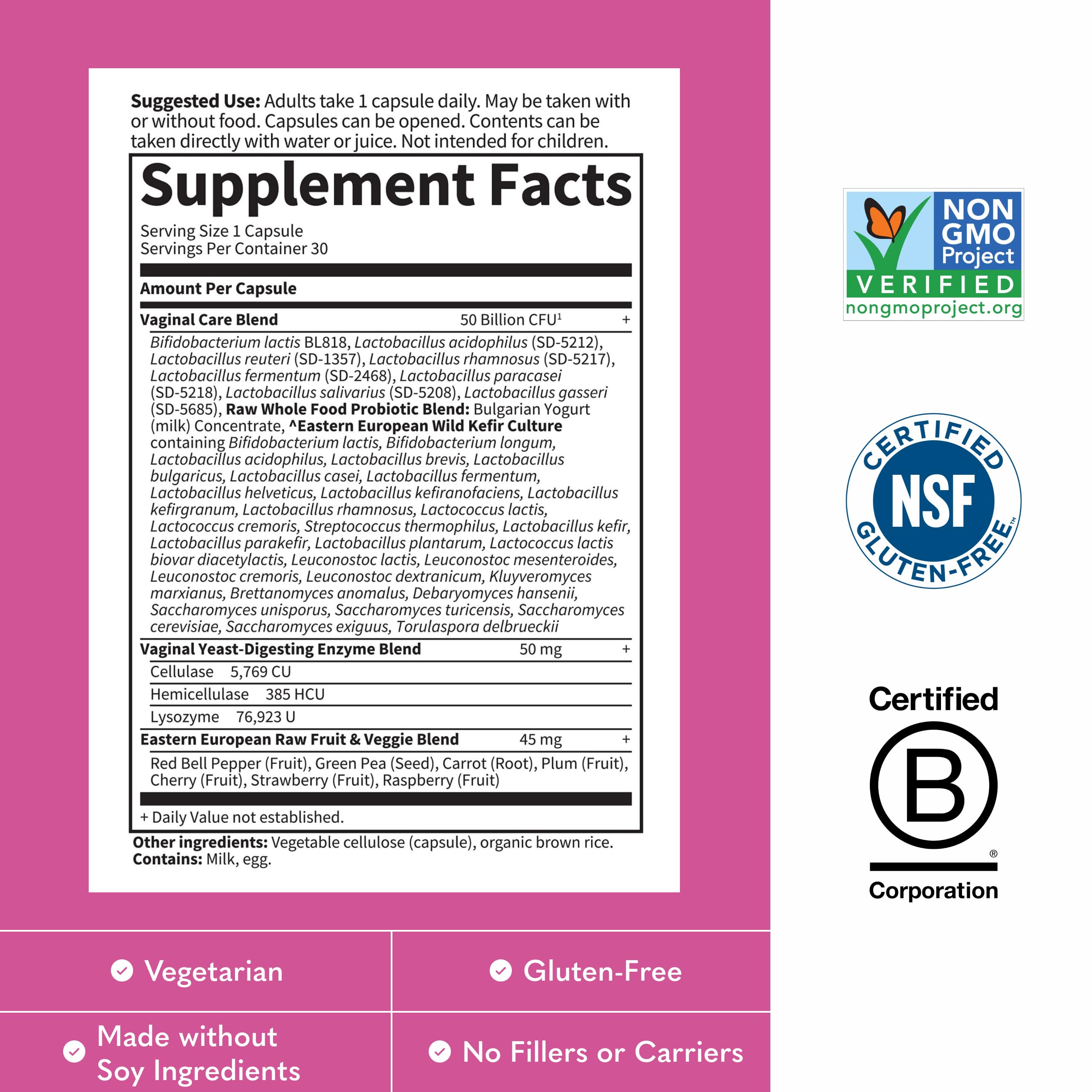 Garden of Life Raw Probiotics Vaginal Care - 50 Billion CFU - 38 Probiotic Strains - Supports Vaginal & Urinary Tract Health* - 30 Vegetarian Capsules