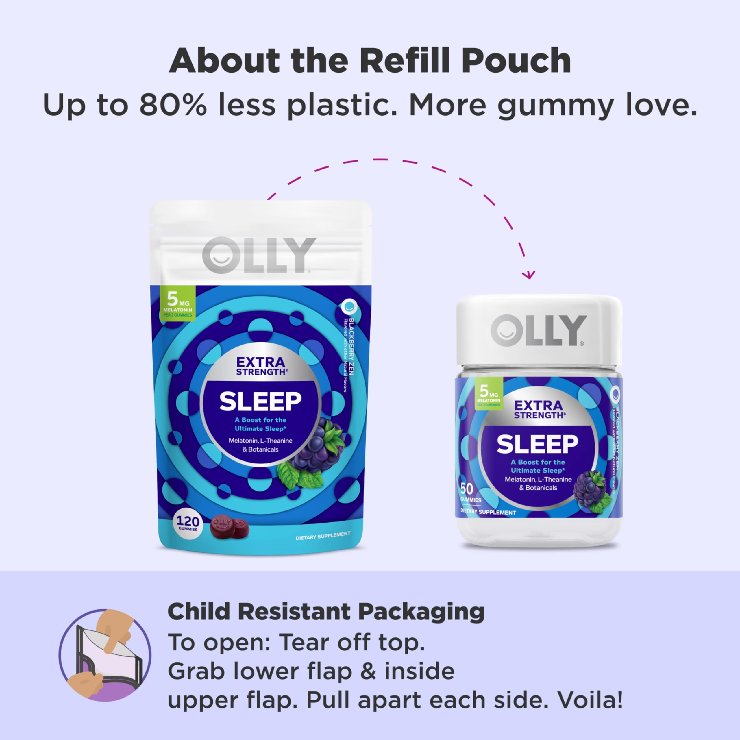 OLLY Extra Strength Sleep Gummy, 5 mg Melatonin, L-Theanine, Chamomile, Lemon Balm Extracts, Sleep Aid, BlackBerry Flavor - 120 Count