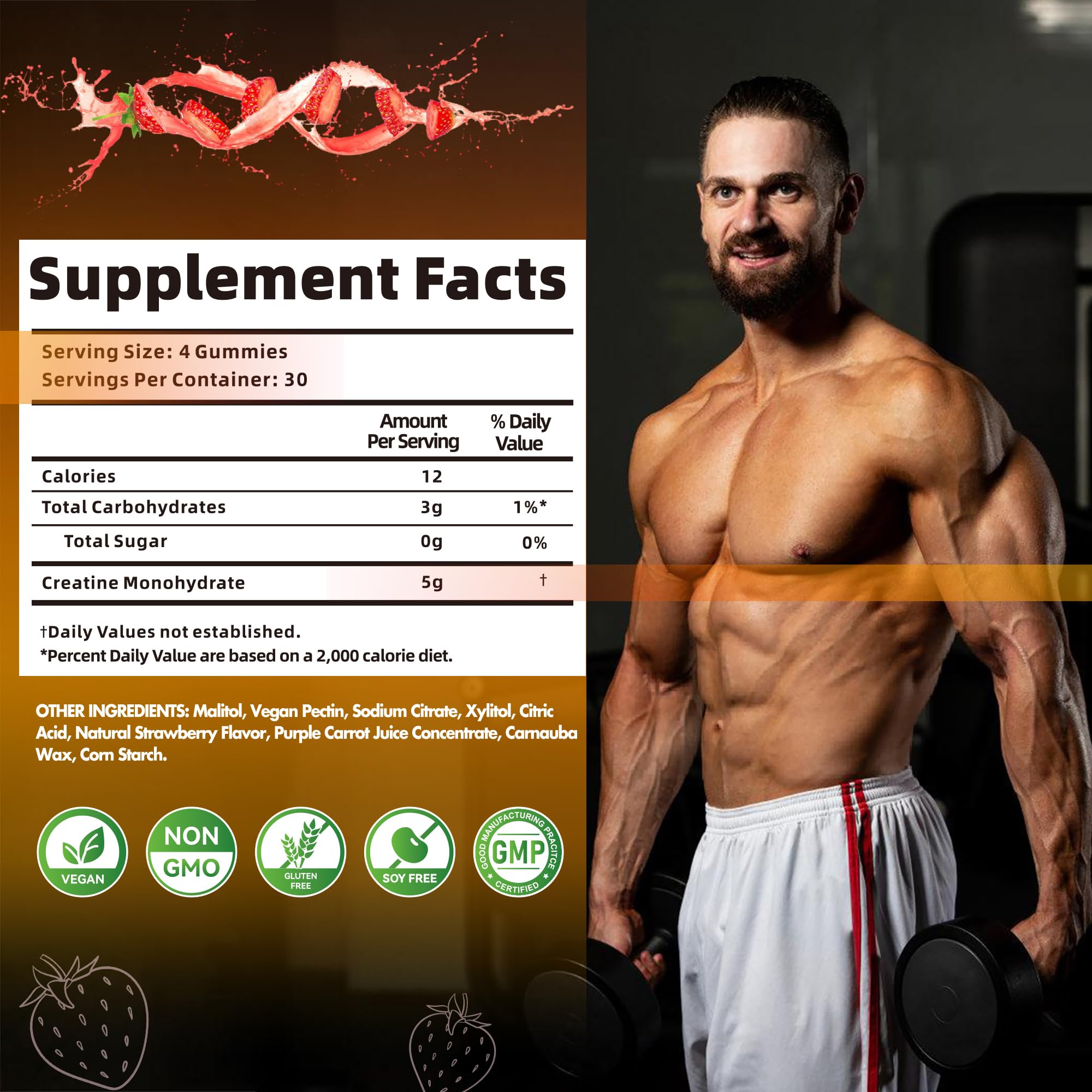 Nutravita NSF Certified Creatine Gummy - Creatine Monohydrate Gummies for Men & Women-5g of Creatine Monohydrate per Serving - Sugar Free,Vegan, Strawberry Flavor, 120 Count